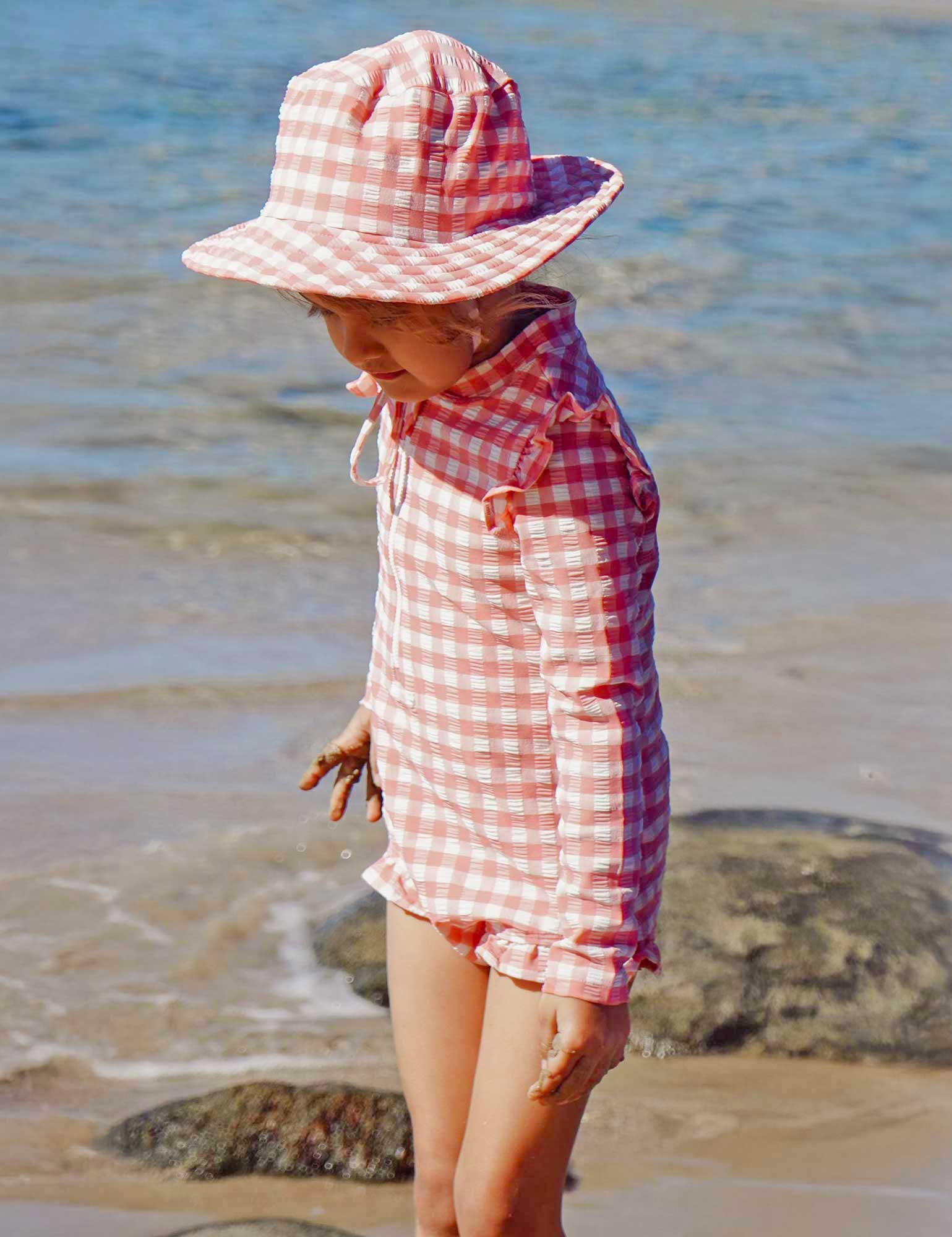 Purebaby Pomegranate Gingham Frilly Long Sleeve Swimsuit