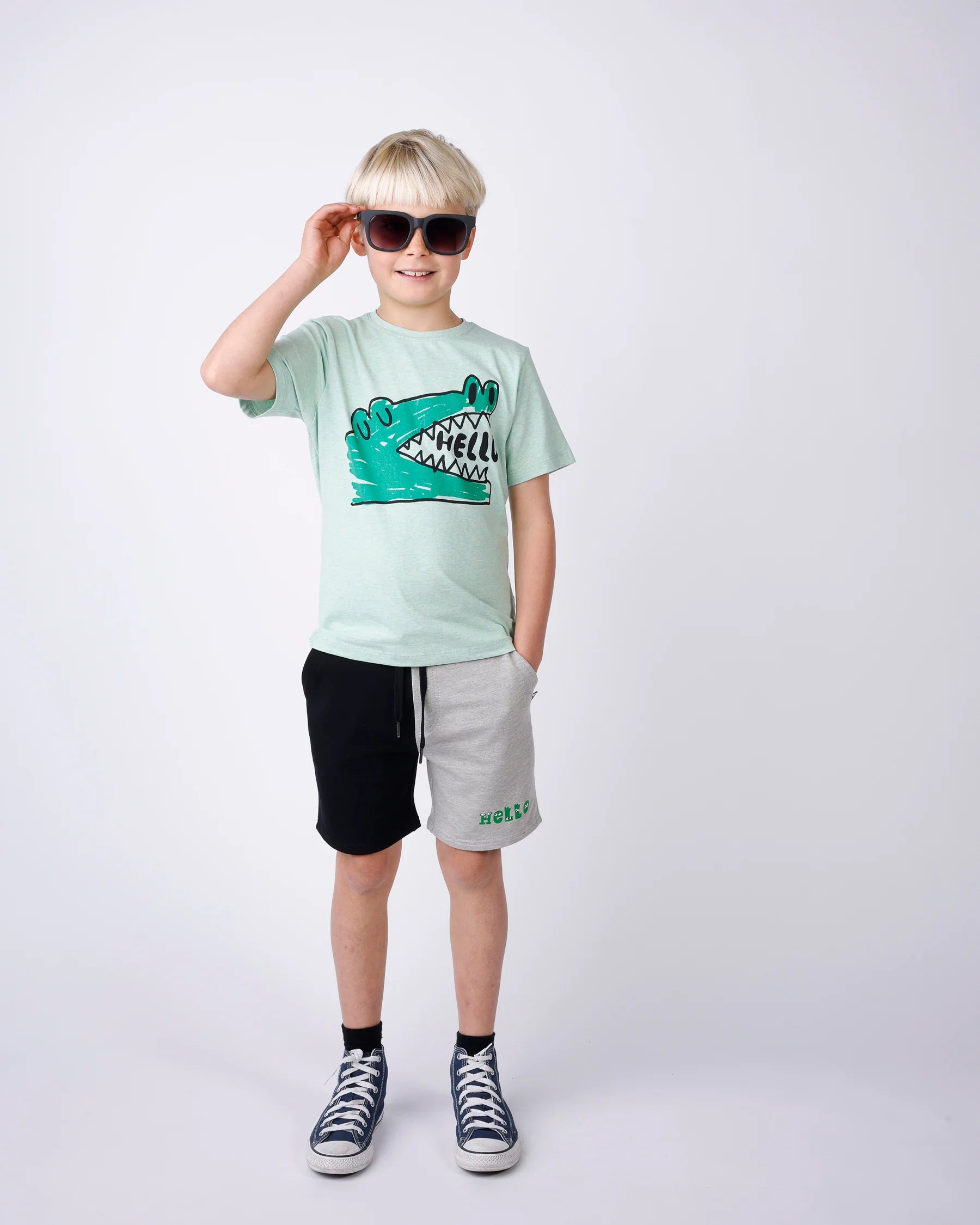 Minti Hello Croc Tee - Green Marle
