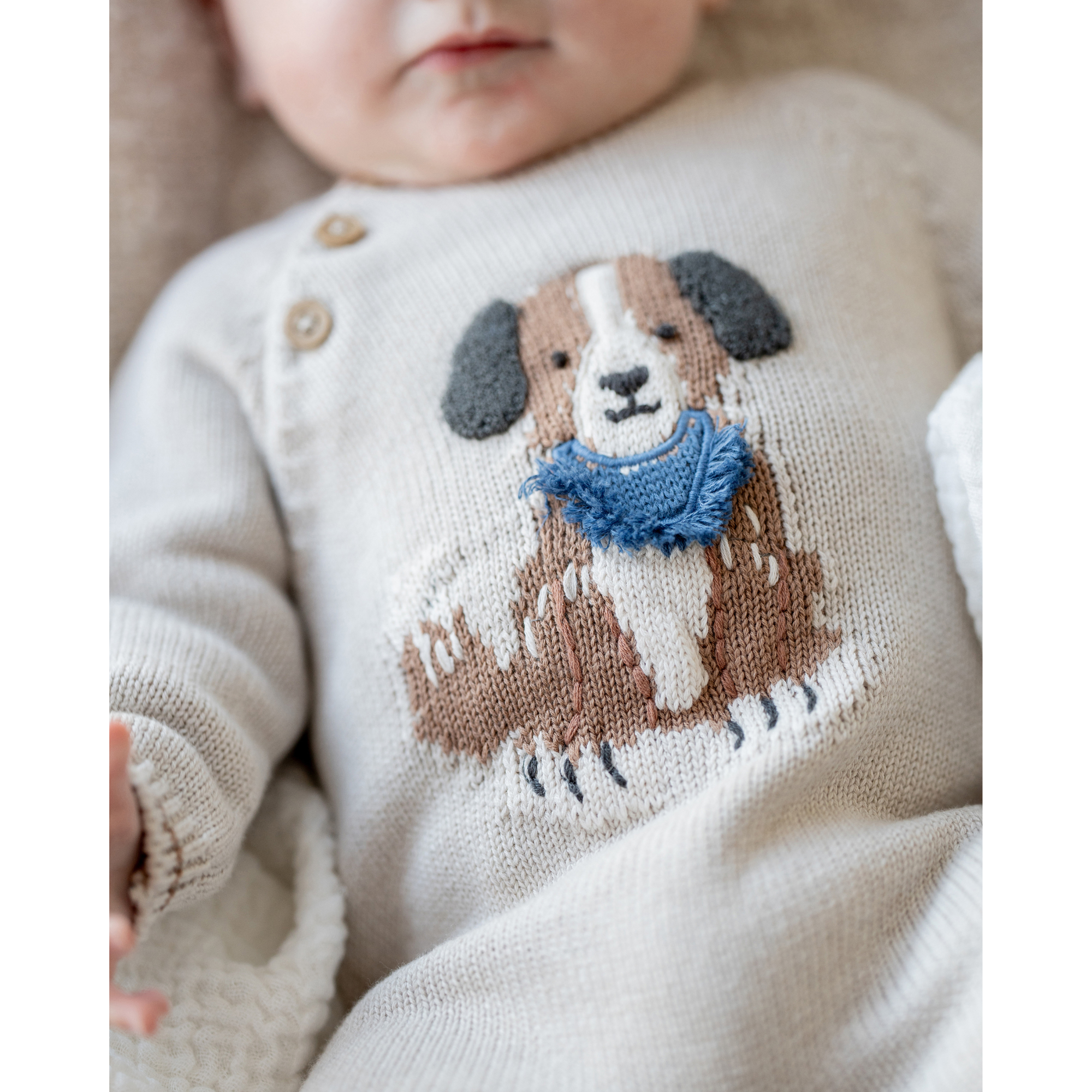 Bebe Otto Organic Knitted Dog Romper - Oat