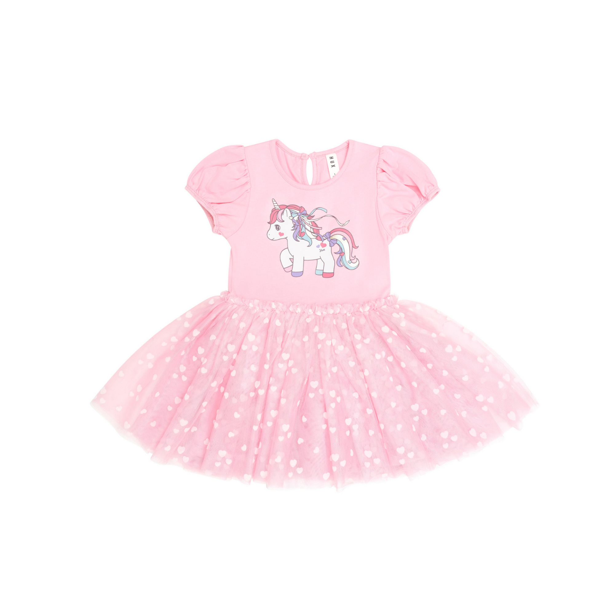 Huxbaby Magical Unicorn Puff Slv Tulle Dress - Strawberry Creme