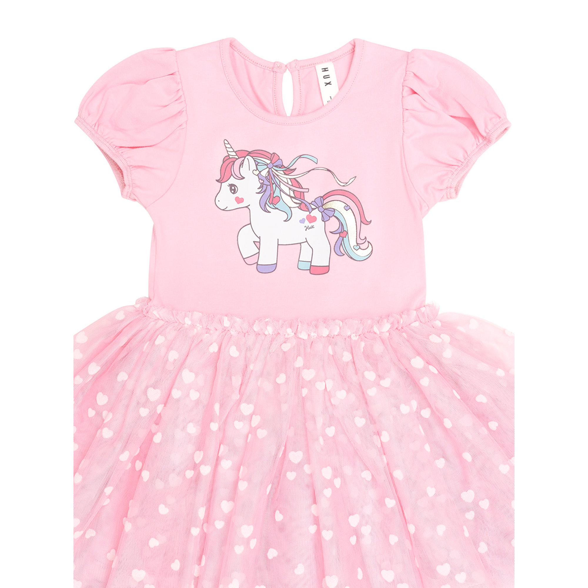 Huxbaby Magical Unicorn Puff Slv Tulle Dress - Strawberry Creme