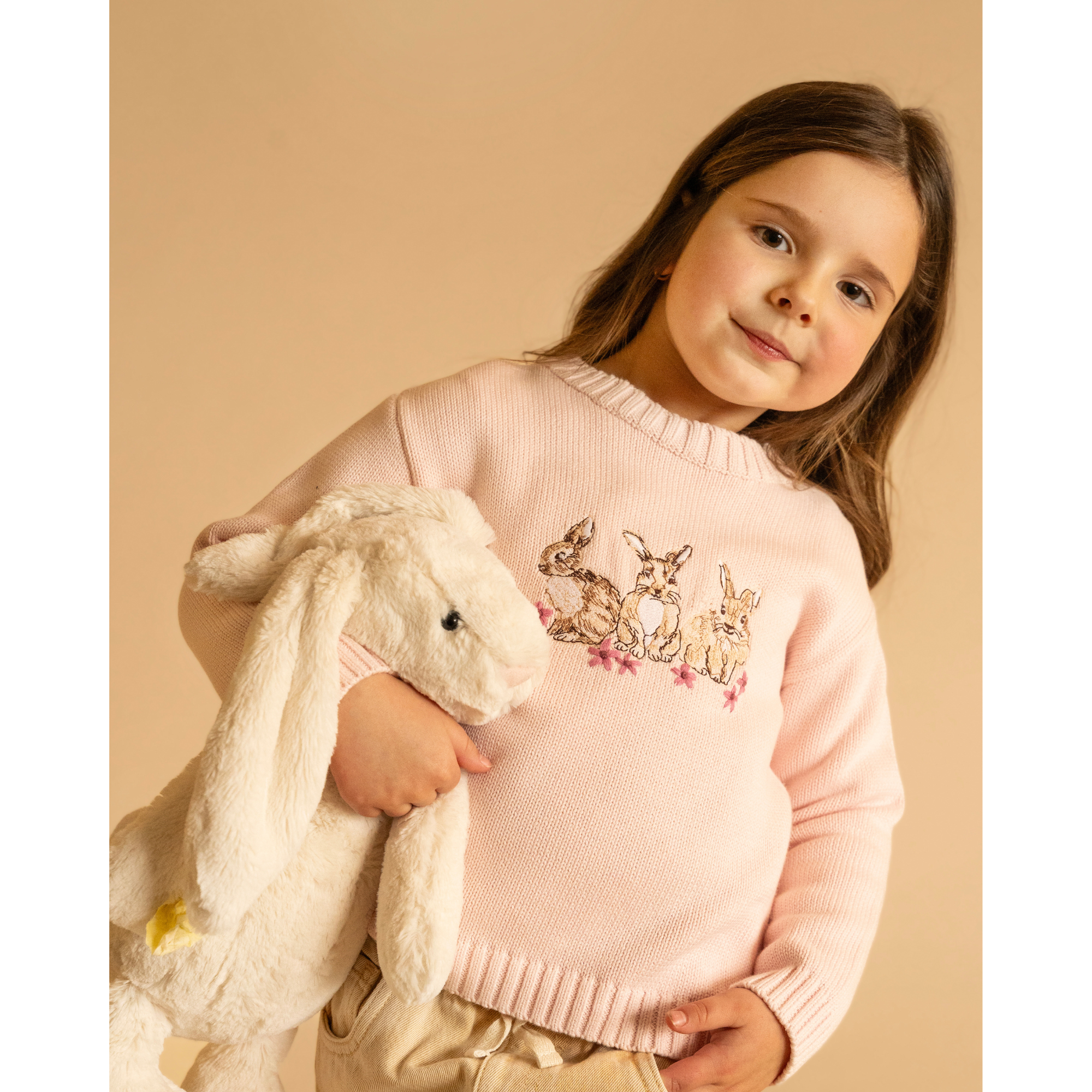 Bebe Winnie emb. Bunny knitted jumper - Pale pink