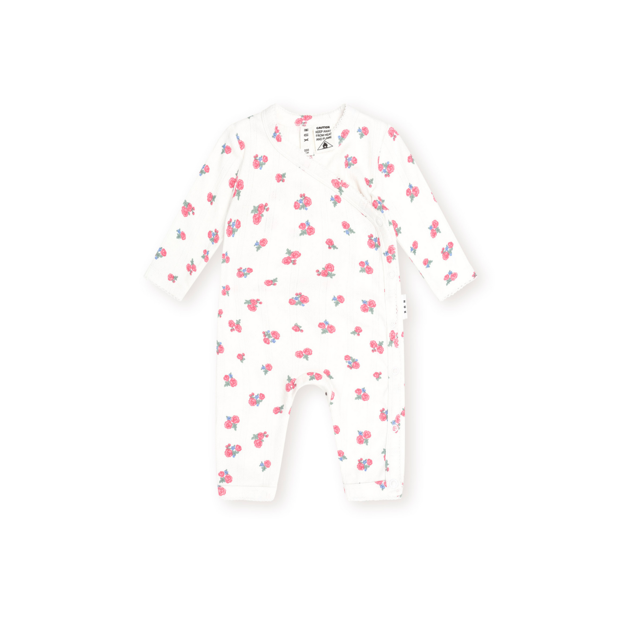 Huxbaby Floral Pointelle Kimono Romper - Almond Milk
