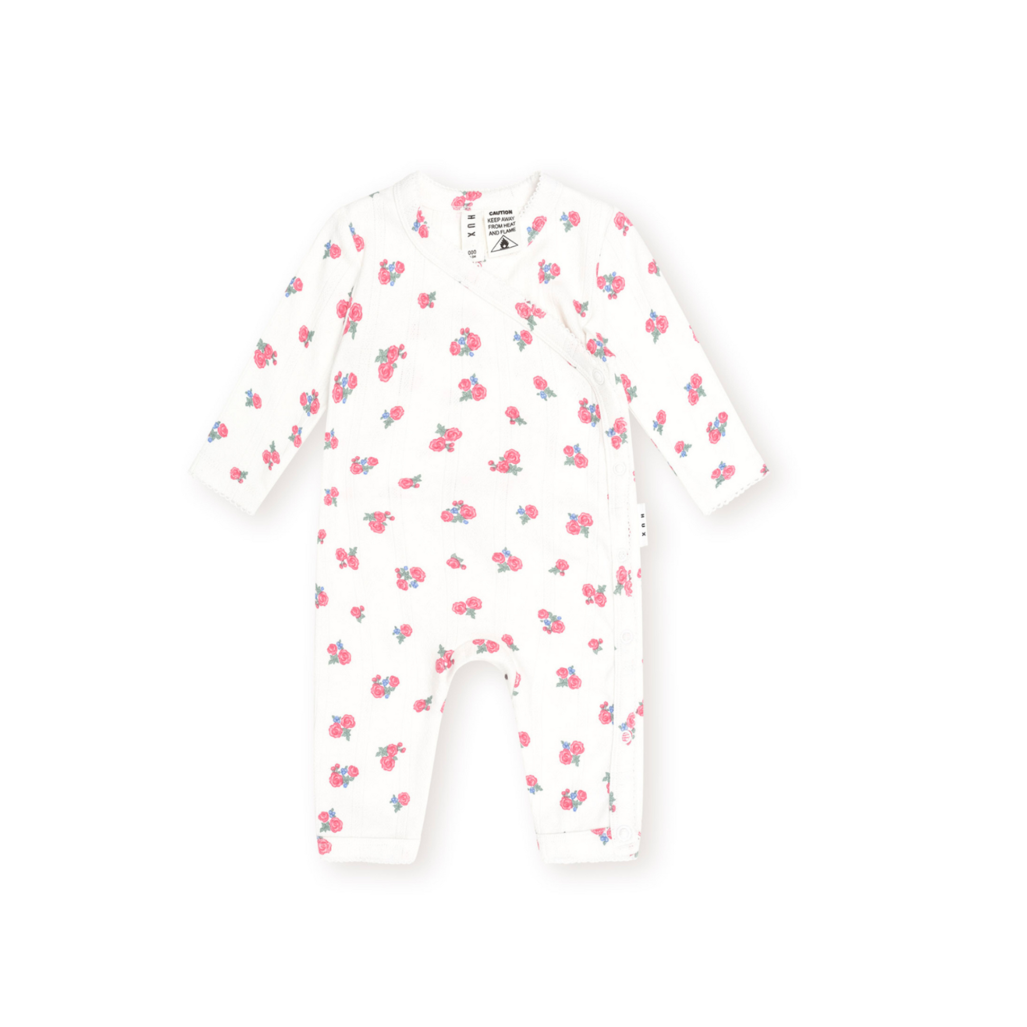 Huxbaby Floral Pointelle Kimono Romper - Almond Milk