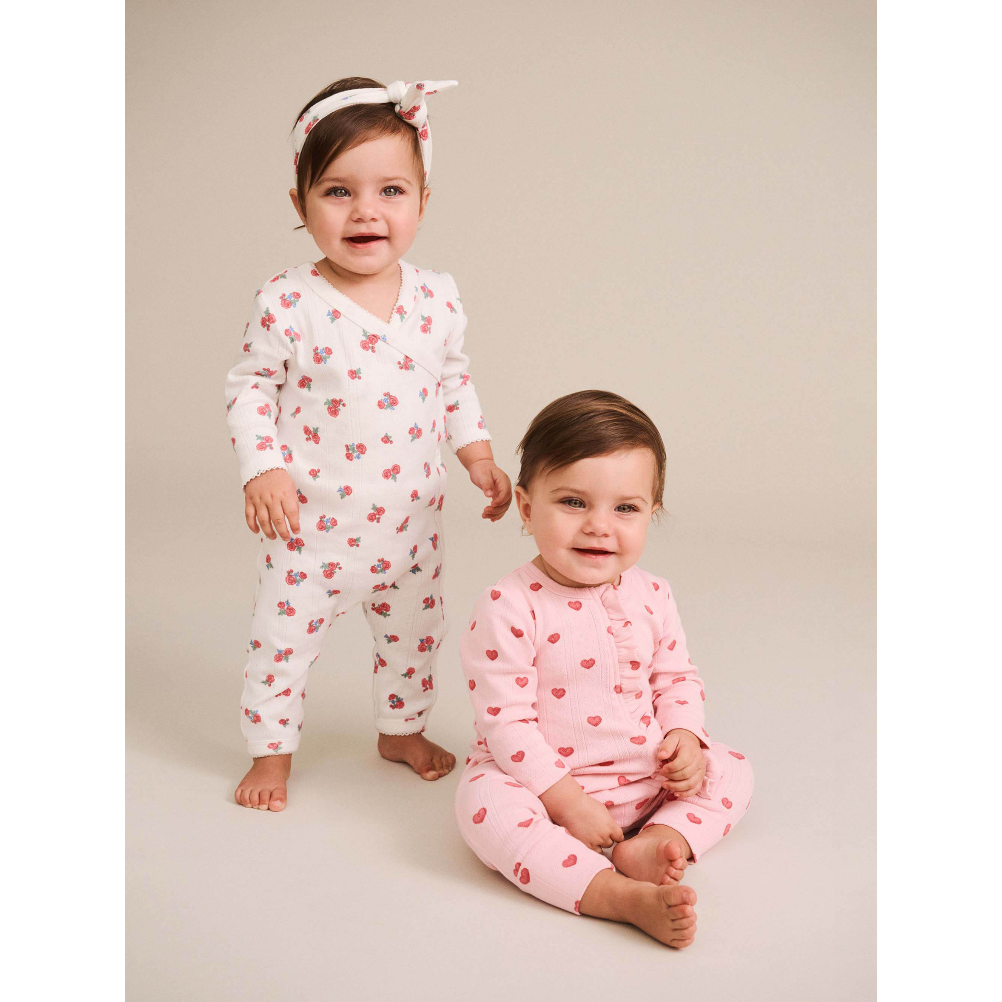 Huxbaby Floral Pointelle Kimono Romper - Almond Milk