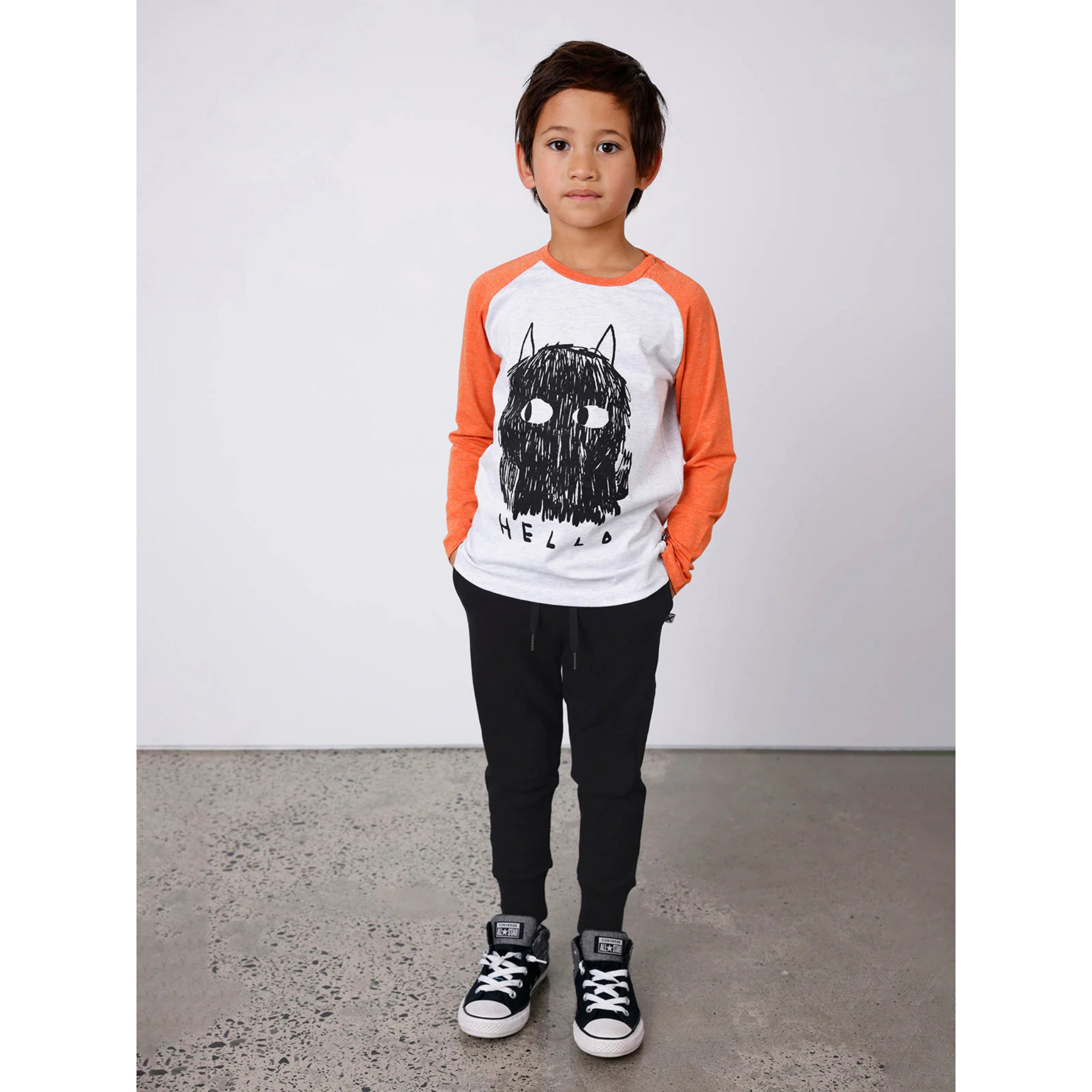 Minti Hello Goodbye Monster Tee - White Marle/Orange Marle