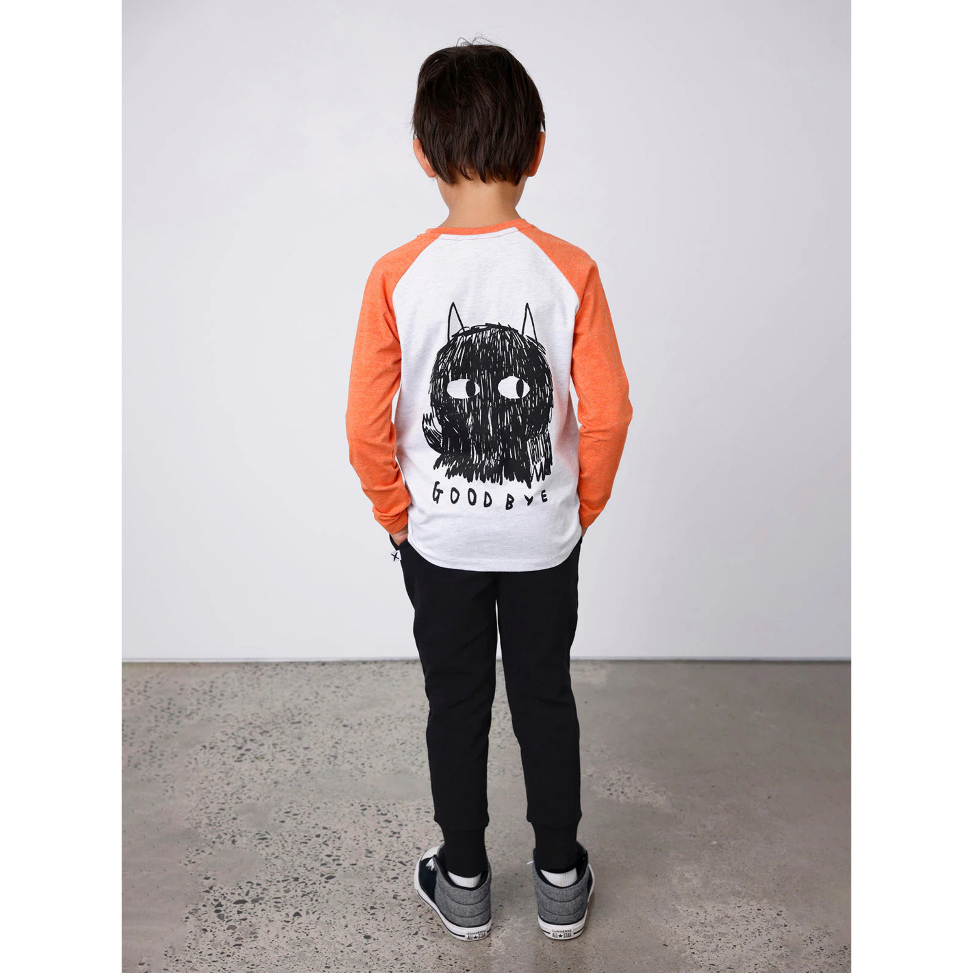 Minti Hello Goodbye Monster Tee - White Marle/Orange Marle