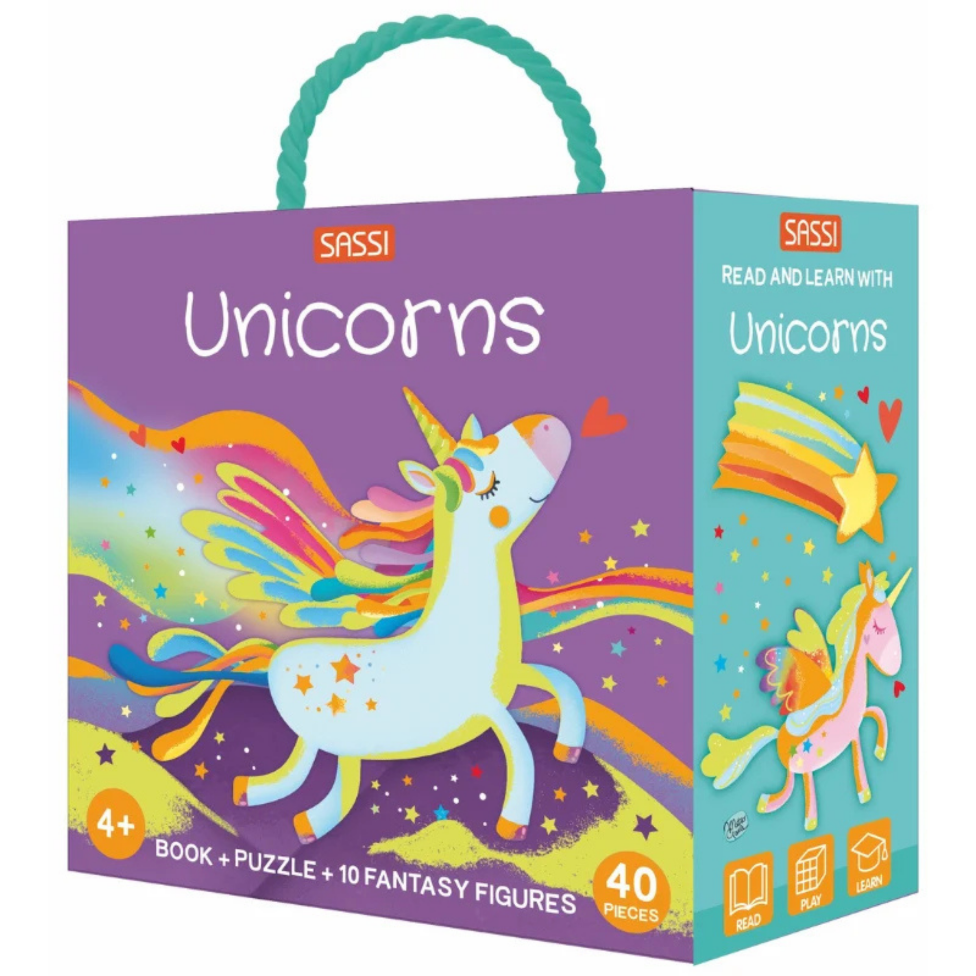 Sassi 3D Puzzle and Book Set - Read and Learn with Unicorns, 40 pcs