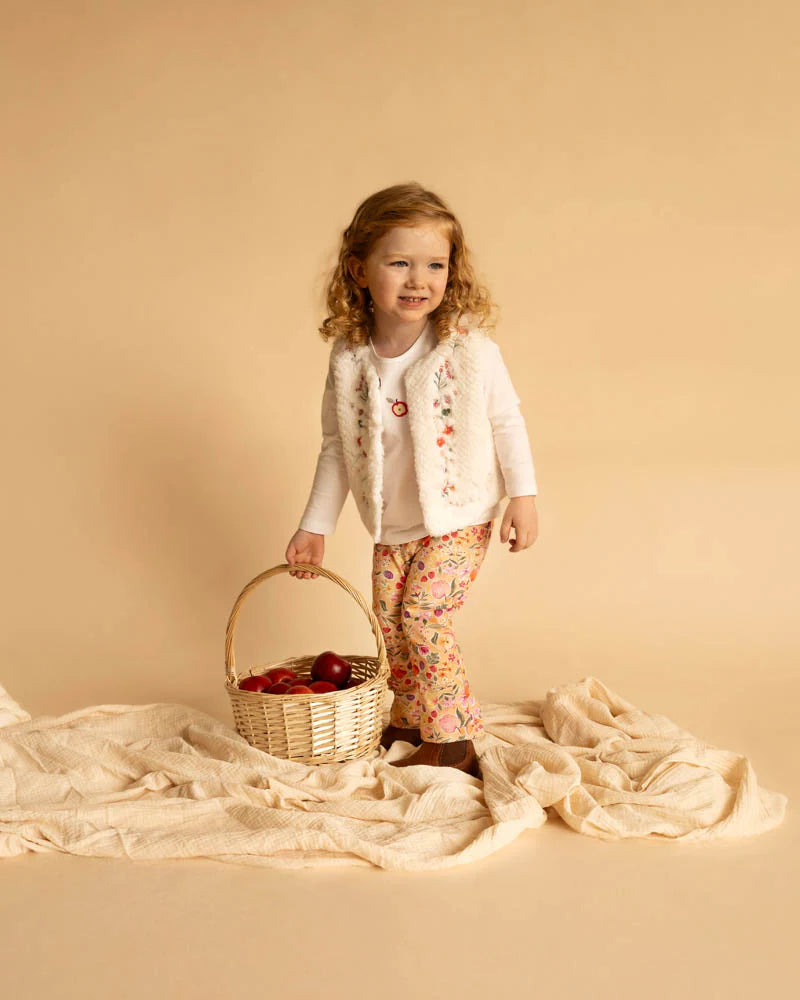 Orchard Bloom Embroidered Faux Fur Vest