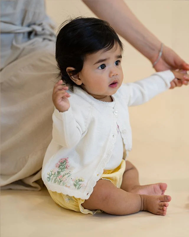 Bebe Bonnie Organic Hand Embroidered Cardigan - Cloud