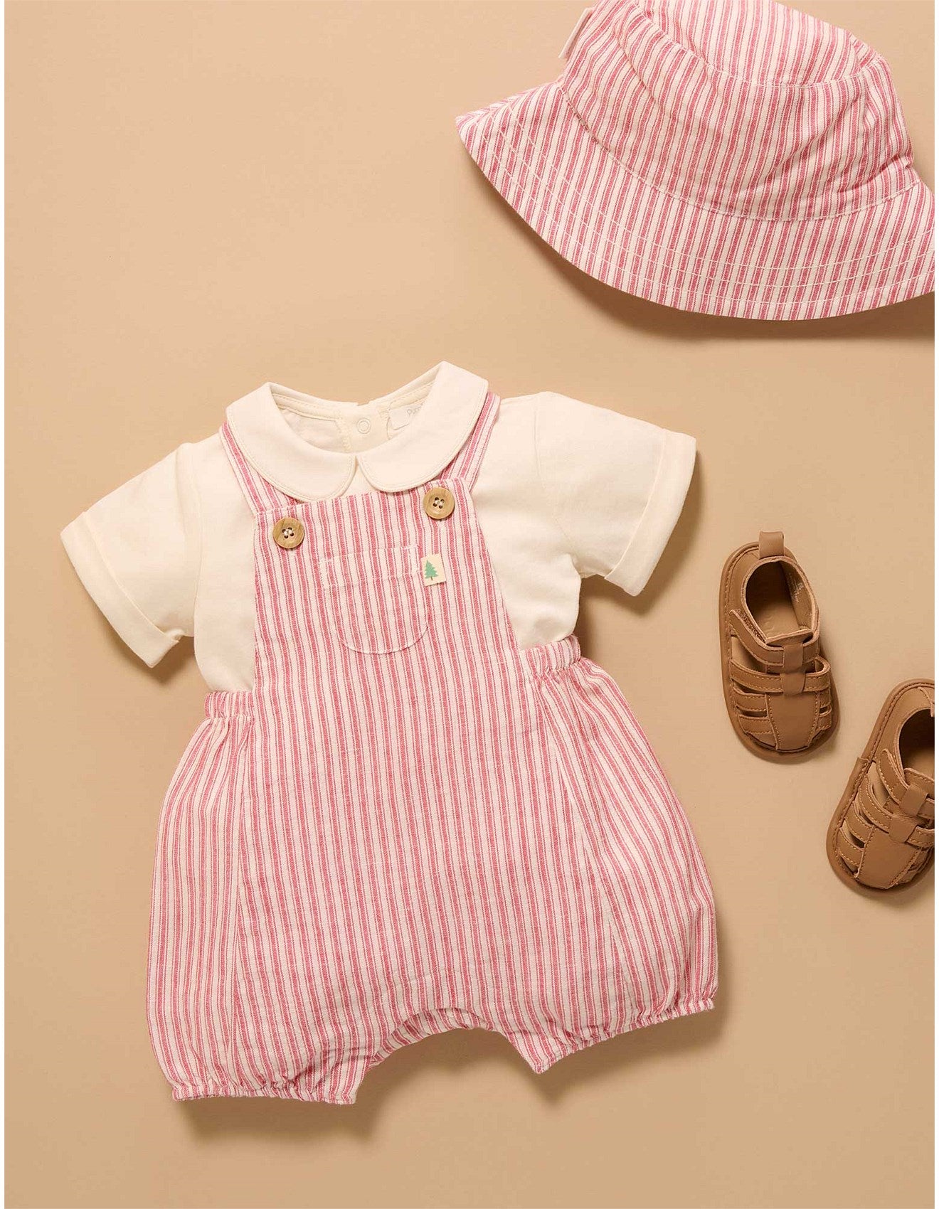 Purebaby Striped Overall Set - Ticking Red