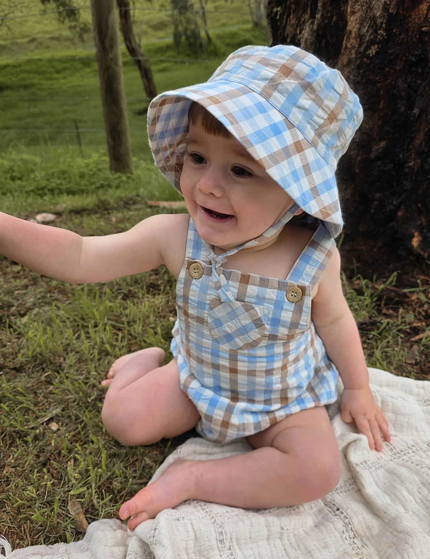 Blue Chococlate Check Overall
