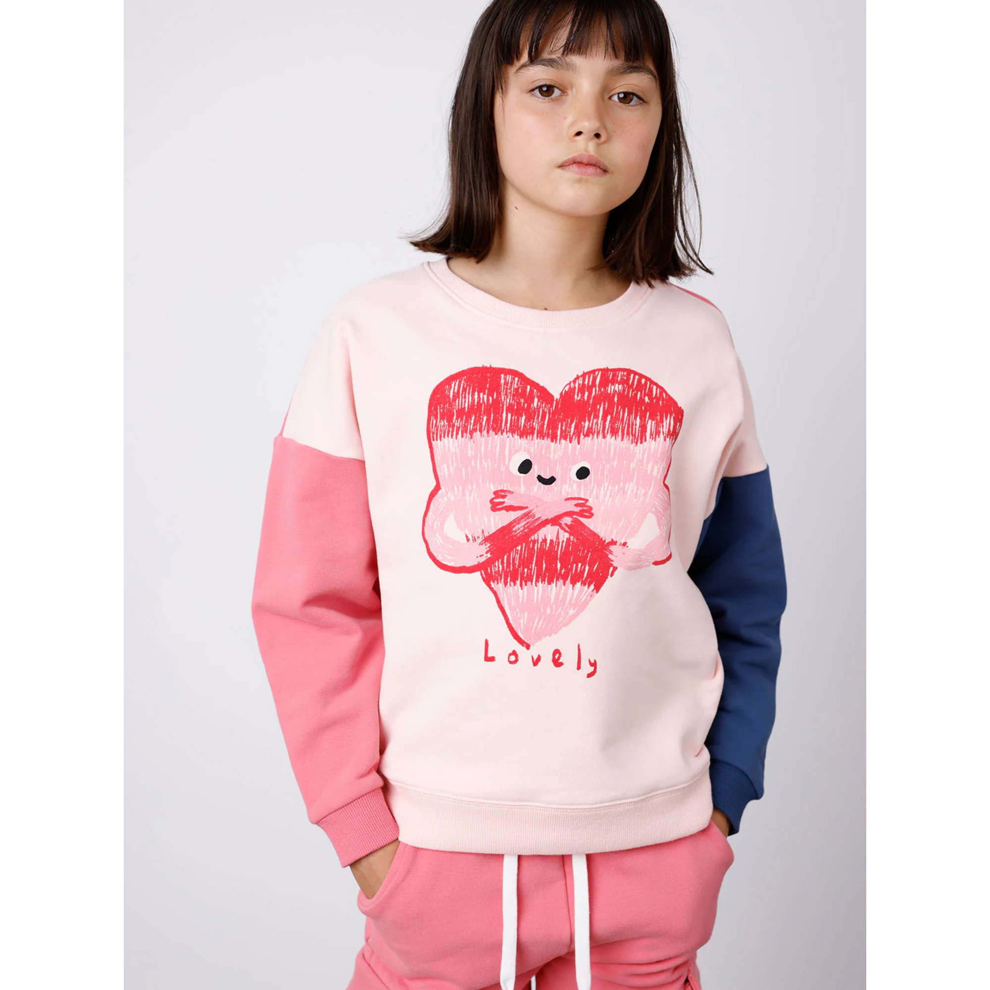 Minti Lovely Heart Furry Crew - Pink/Navy