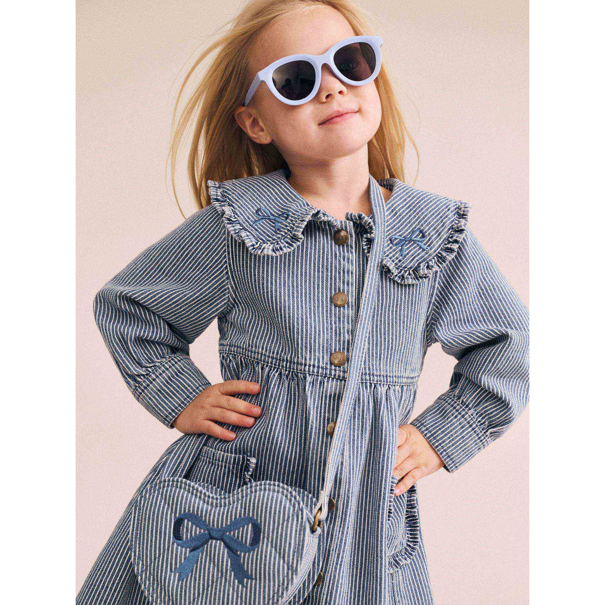 Huxbaby Vintage Bow Collar Denim Dress