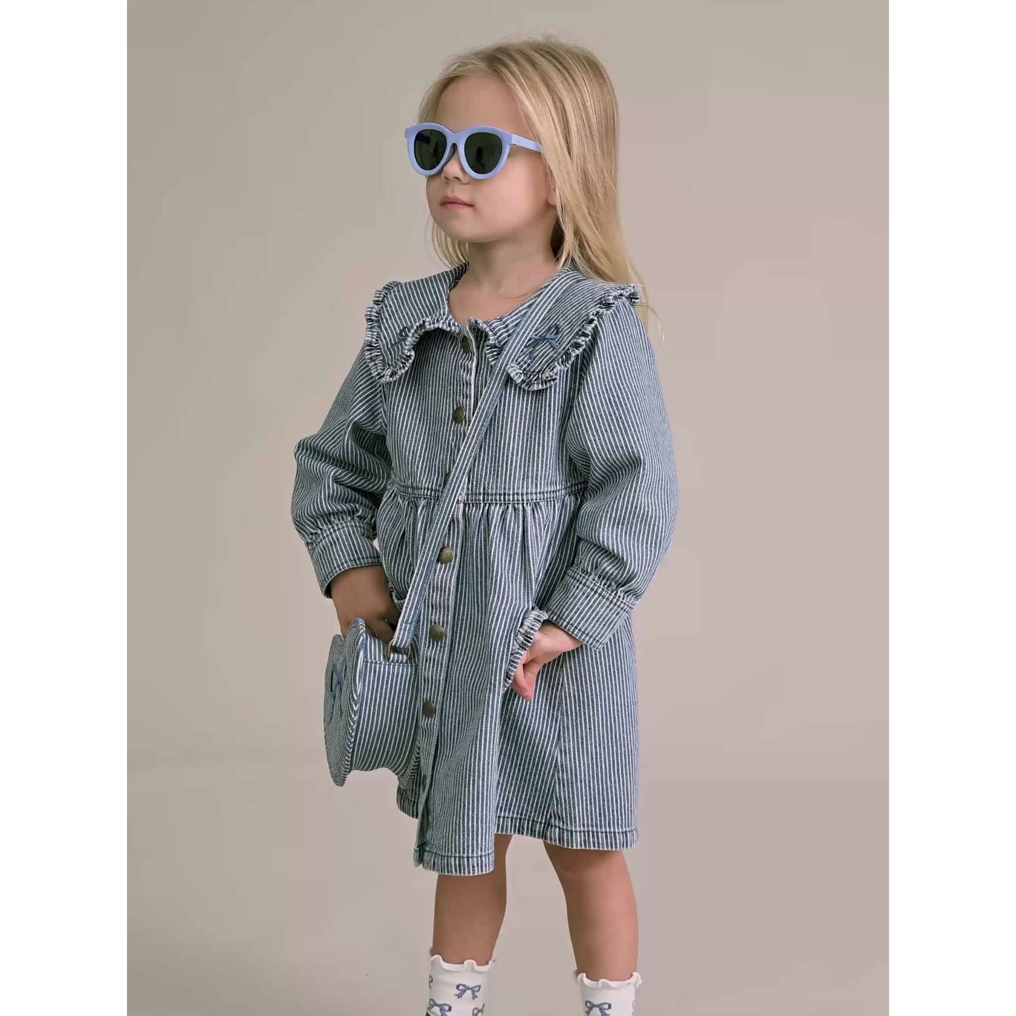 Huxbaby Vintage Bow Collar Denim Dress