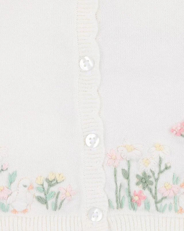 Bebe Bonnie Organic Hand Embroidered Cardigan - Cloud