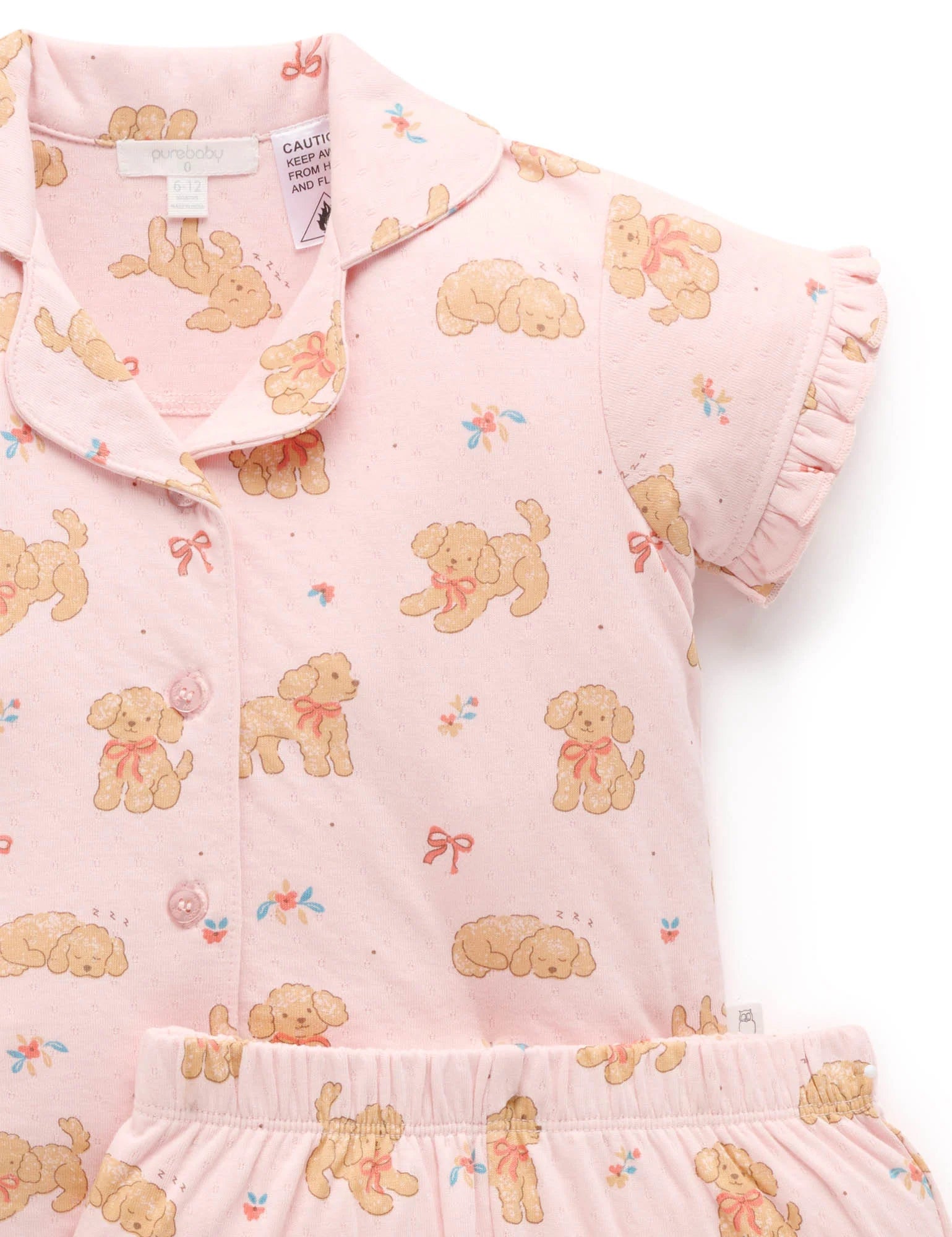 Ruffle Button Up PJ Set - Poodle Dreams Print