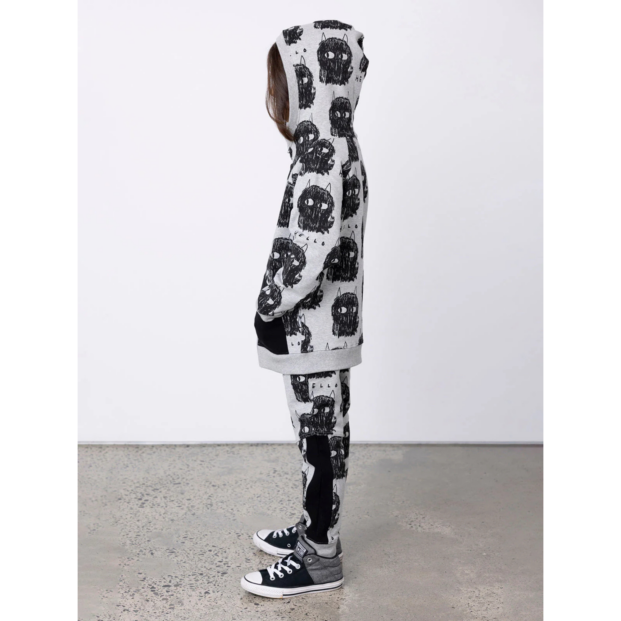 Minti - Hello Monsters Furry Zip Up - Grey Marle