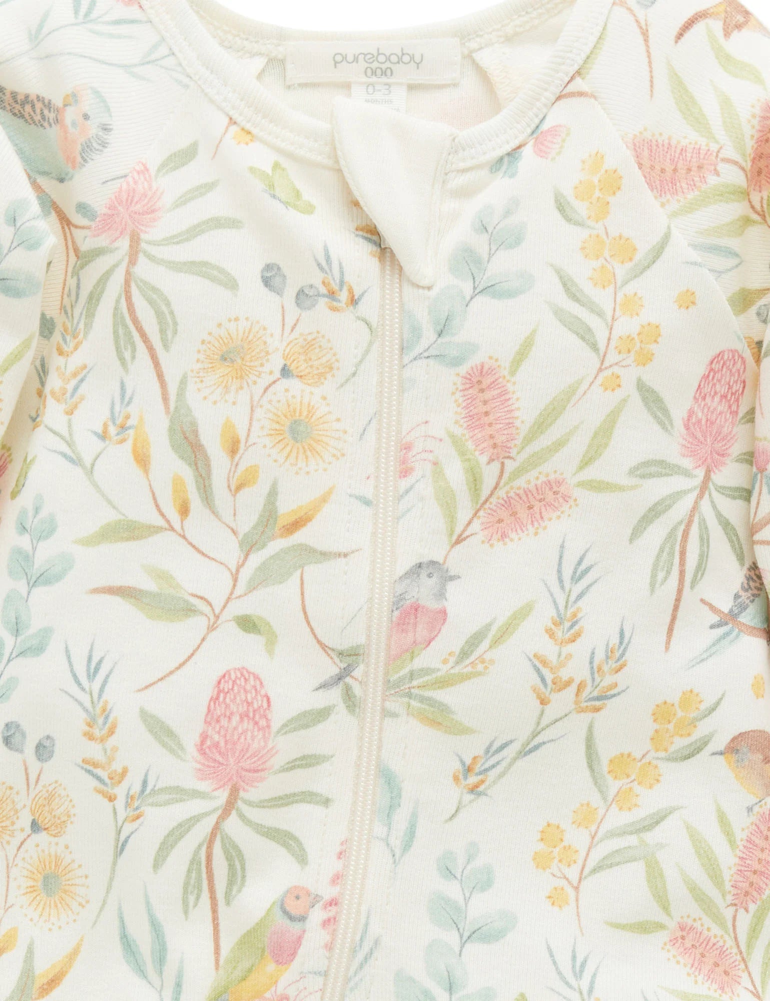 Purebaby Aviary Garden Zip Growsuit & Reversible Bib