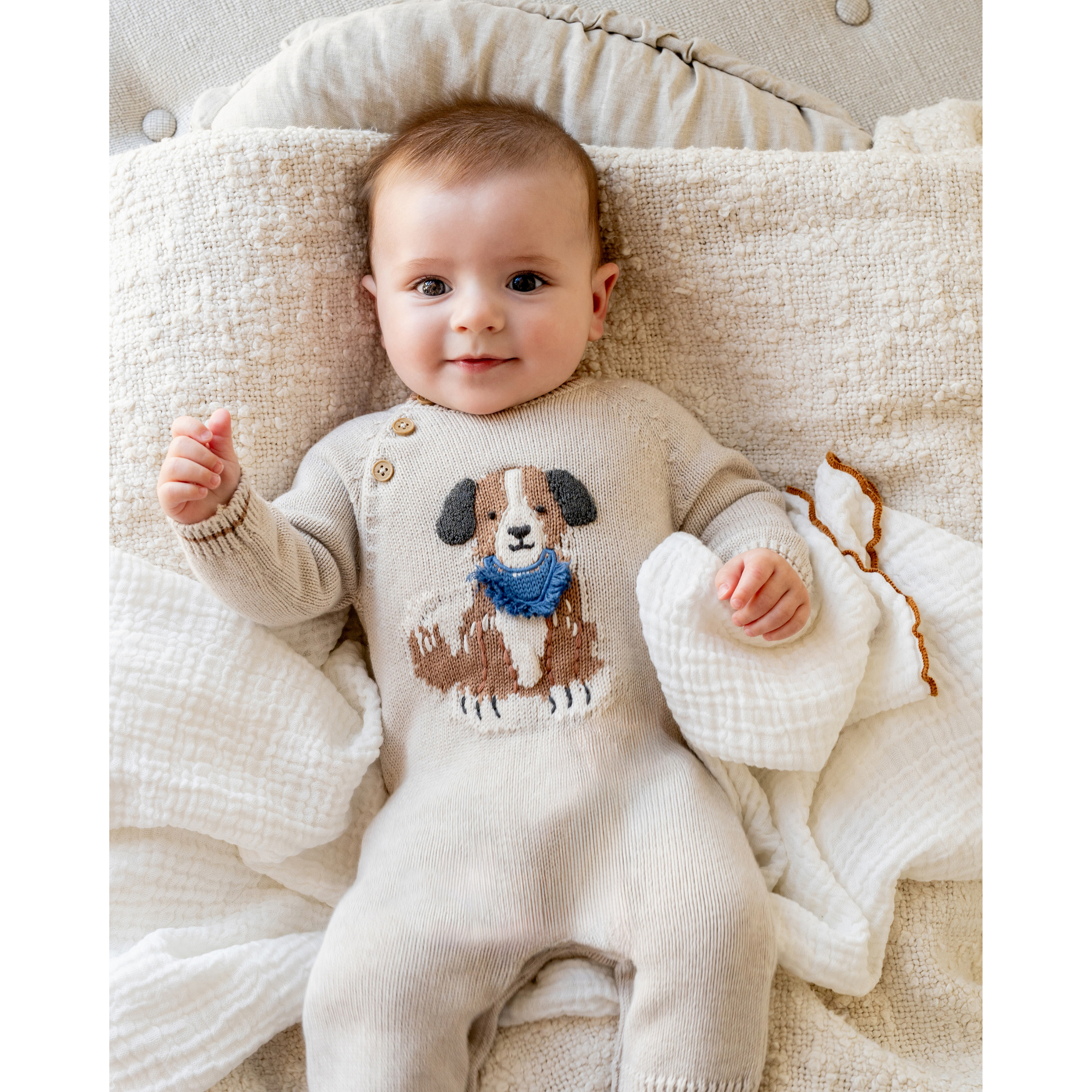 Bebe Otto Organic Knitted Dog Romper - Oat