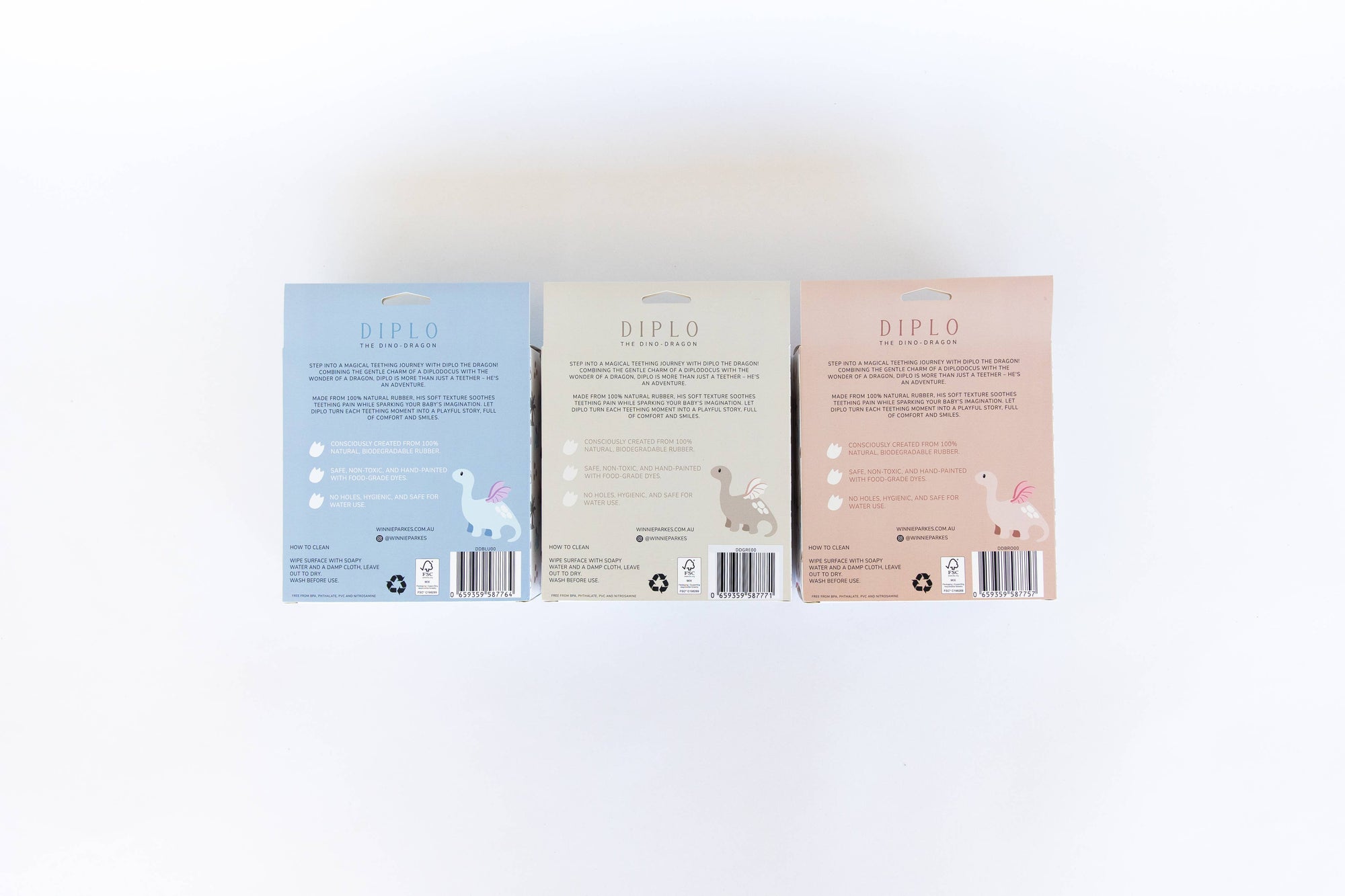 Diplo the Dino-Dragon Natural Rubber Teether: Brown