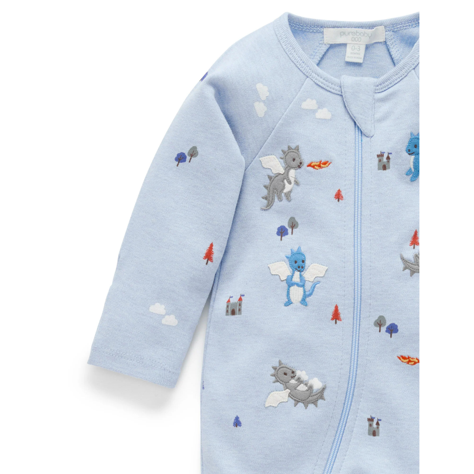 Purebaby Thick Zip Growsuit - Castle Print