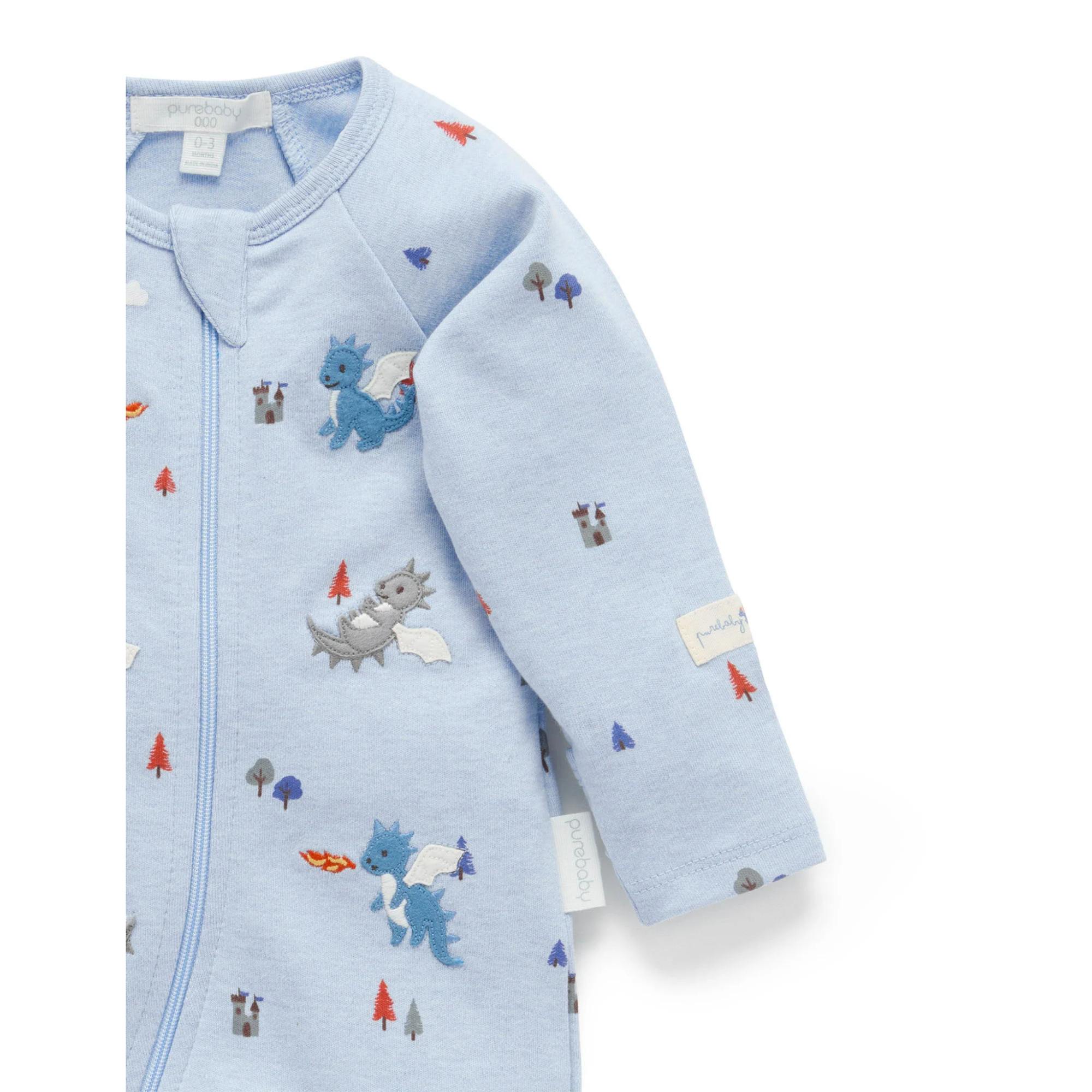 Purebaby Thick Zip Growsuit - Castle Print