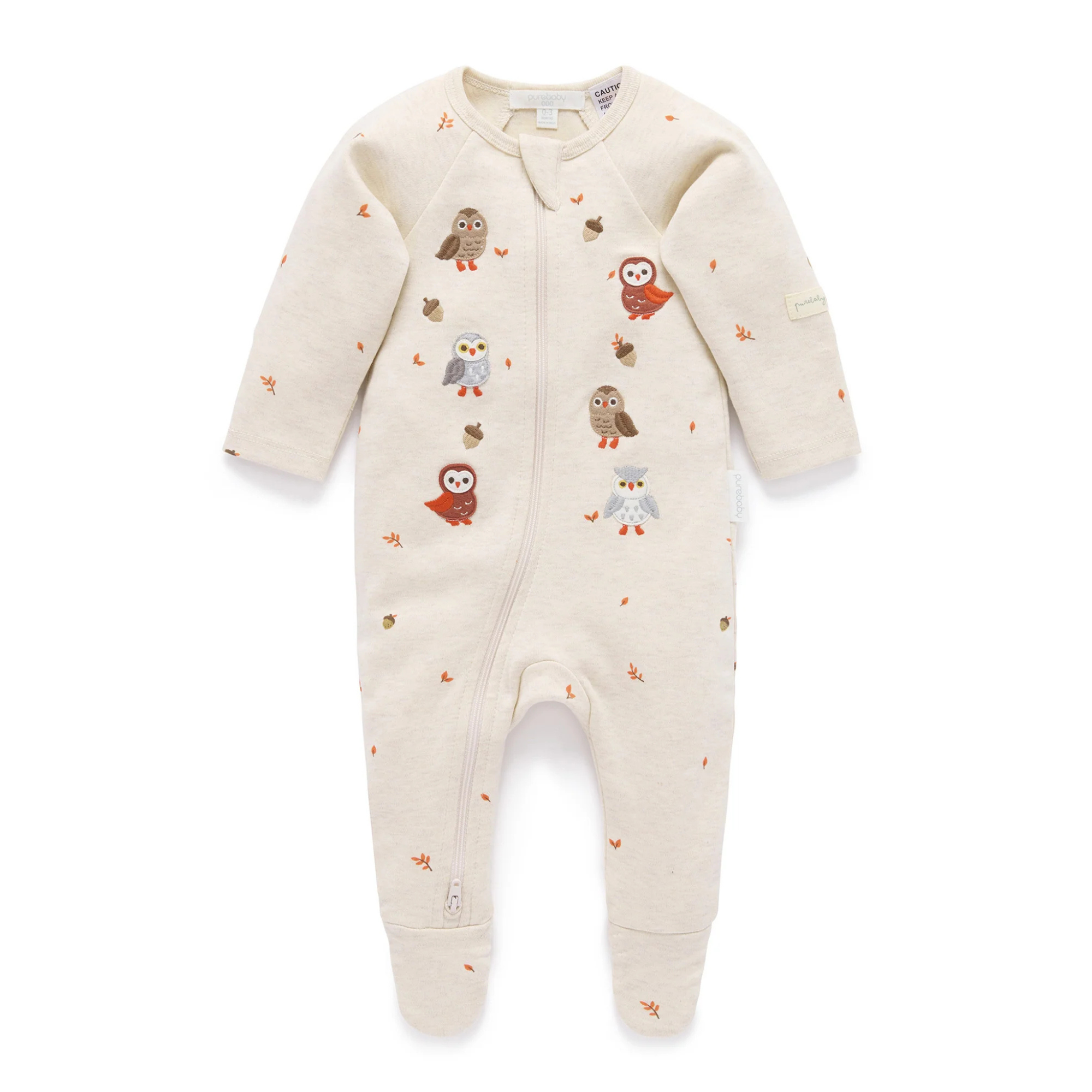 Purebaby Thick Zip Growsuit - Oak Leaf Print
