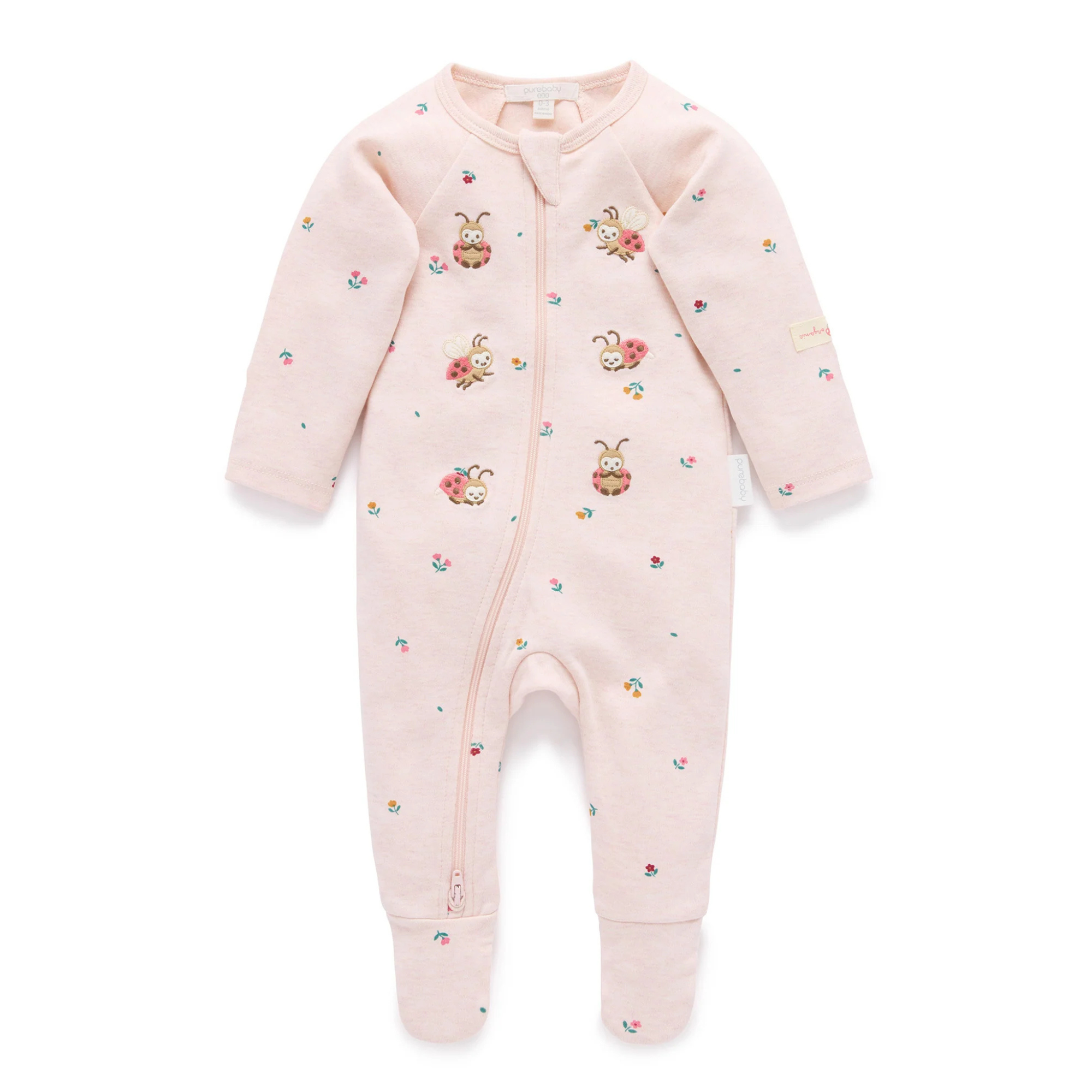 Purebaby Thick Zip Growsuit - Sweet Pea Print