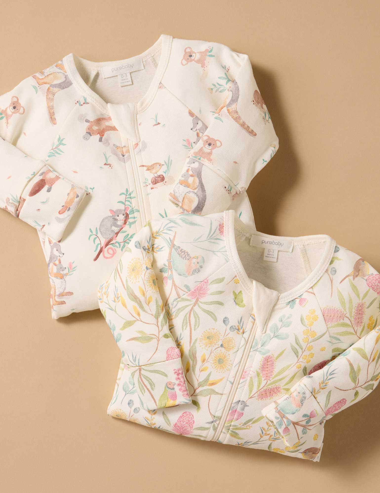 Purebaby Aviary Garden Zip Growsuit & Reversible Bib