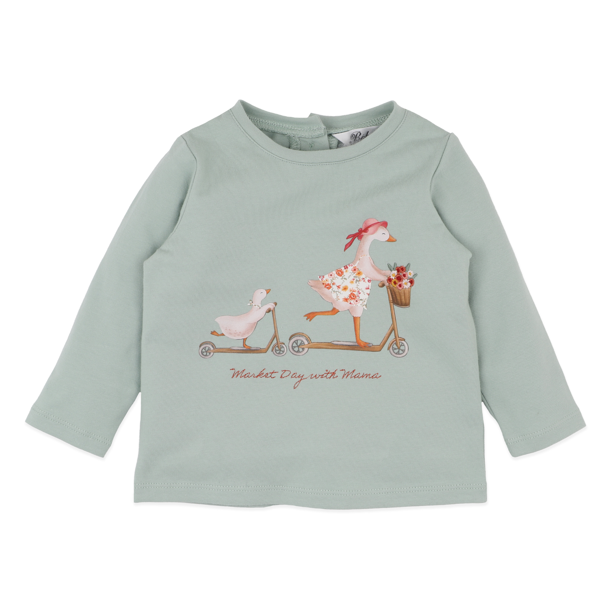 Bebe Emmy Ducks On Scooter Long Sleeve Tee - Dusky Sage