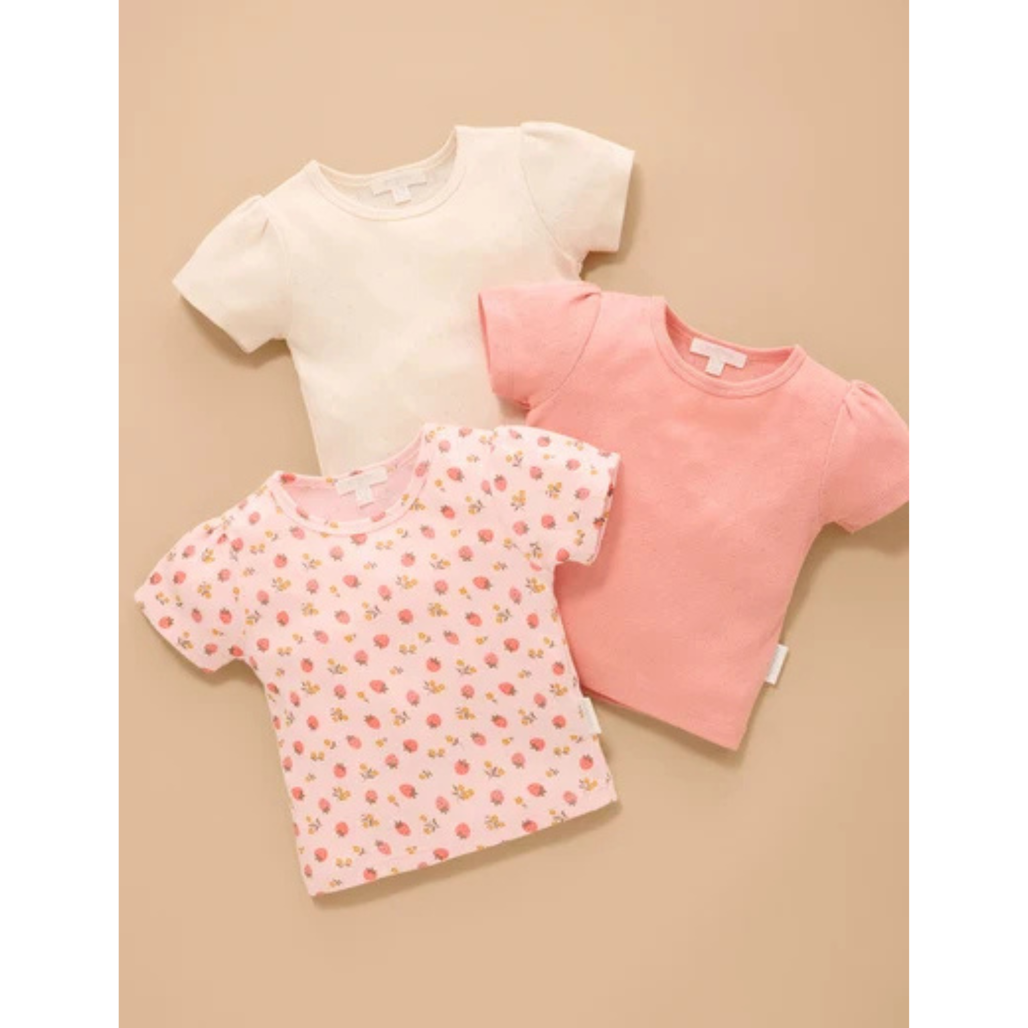 Purebaby Pointelle Short Sleeve Tee - Strawberry Print