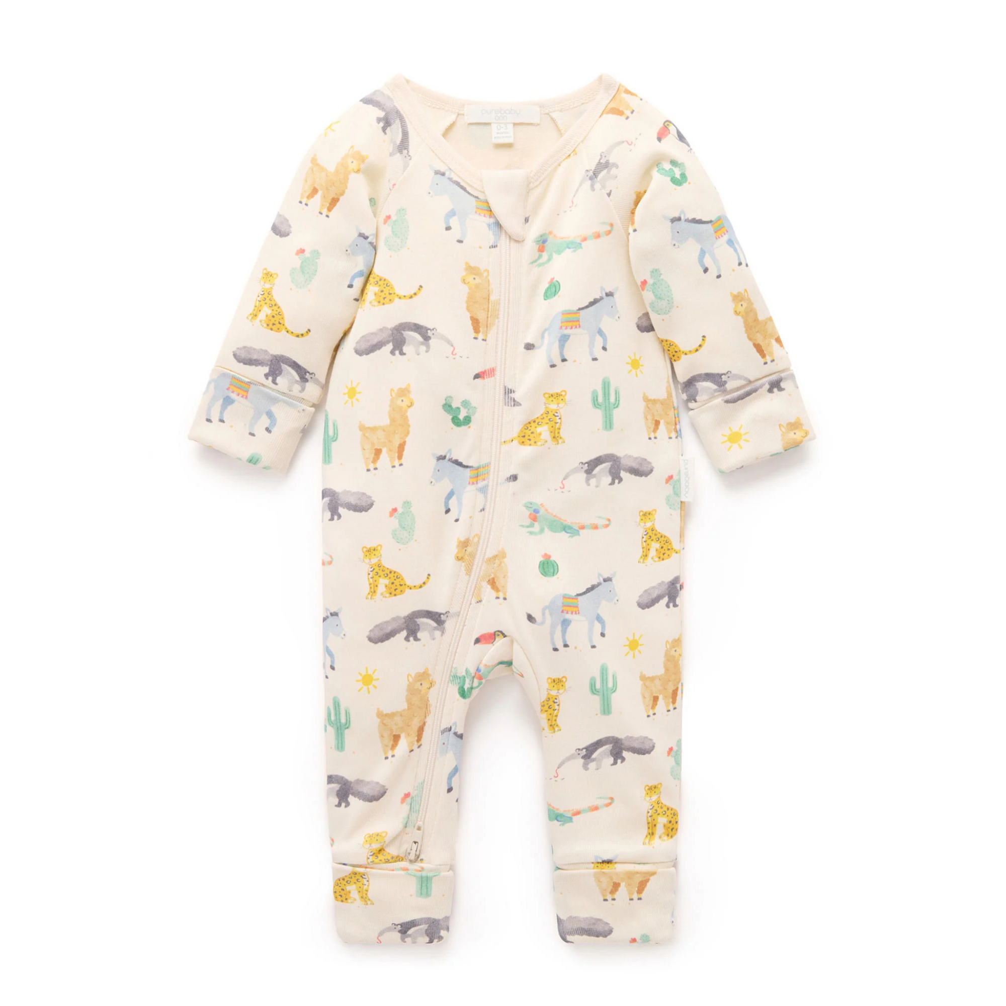 Purebaby Printed Zip Growsuit - Animal Fiesta Print