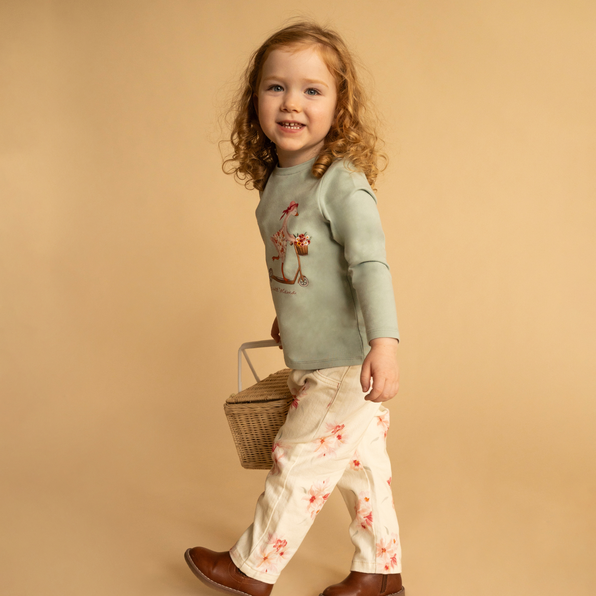 Bebe Emmy Ducks On Scooter Long Sleeve Tee - Dusky Sage