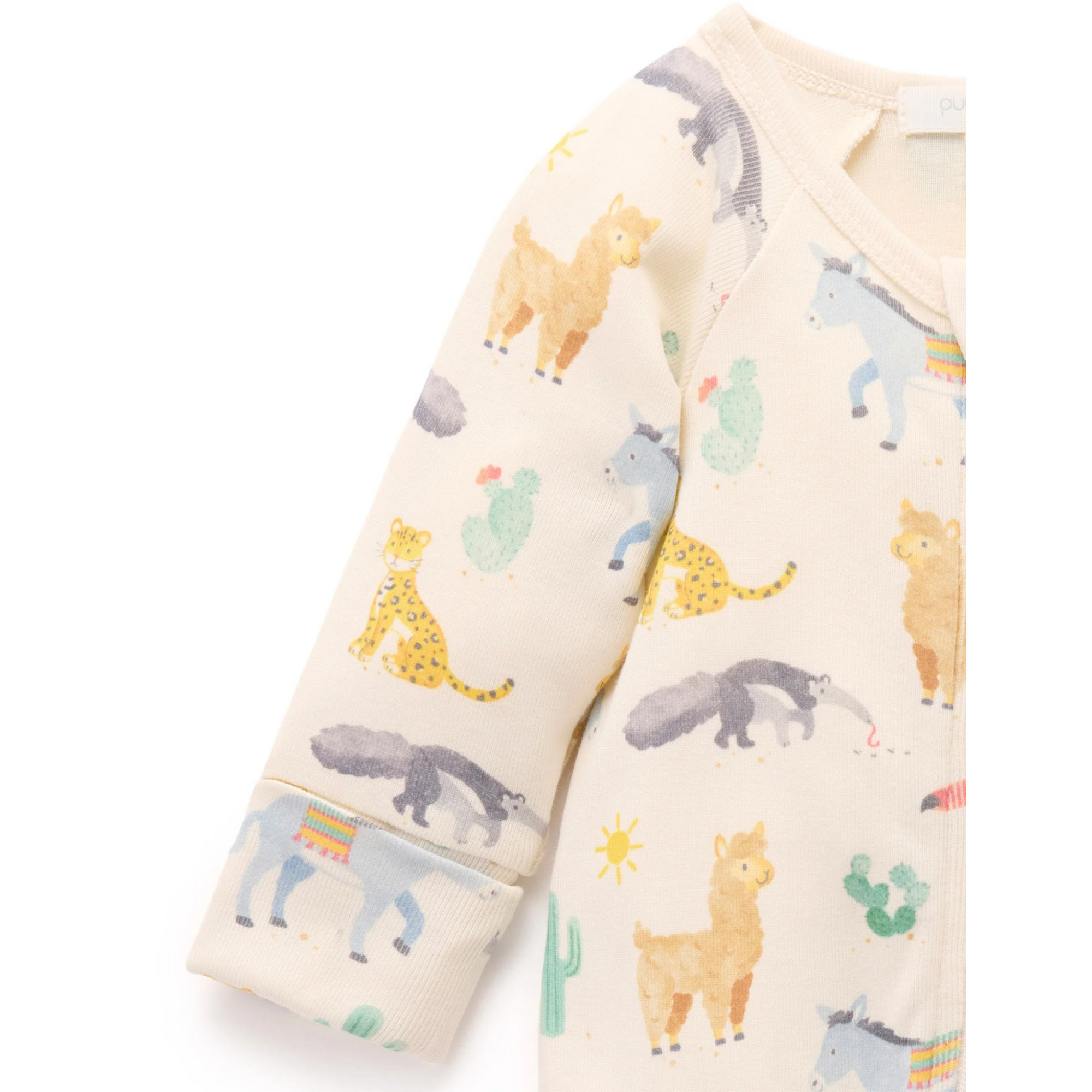 Purebaby Printed Zip Growsuit - Animal Fiesta Print