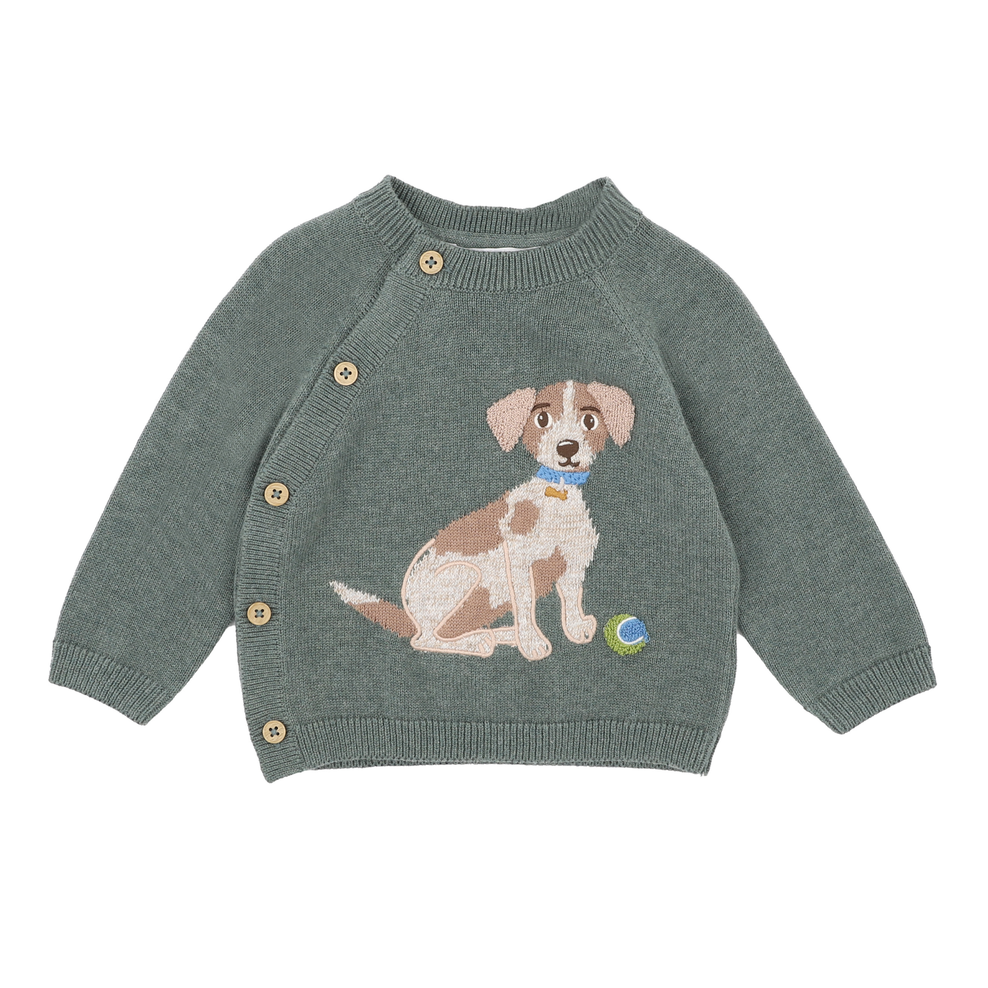 Bebe Otto Proud Puppy Organic Knitted Jumper - Sage