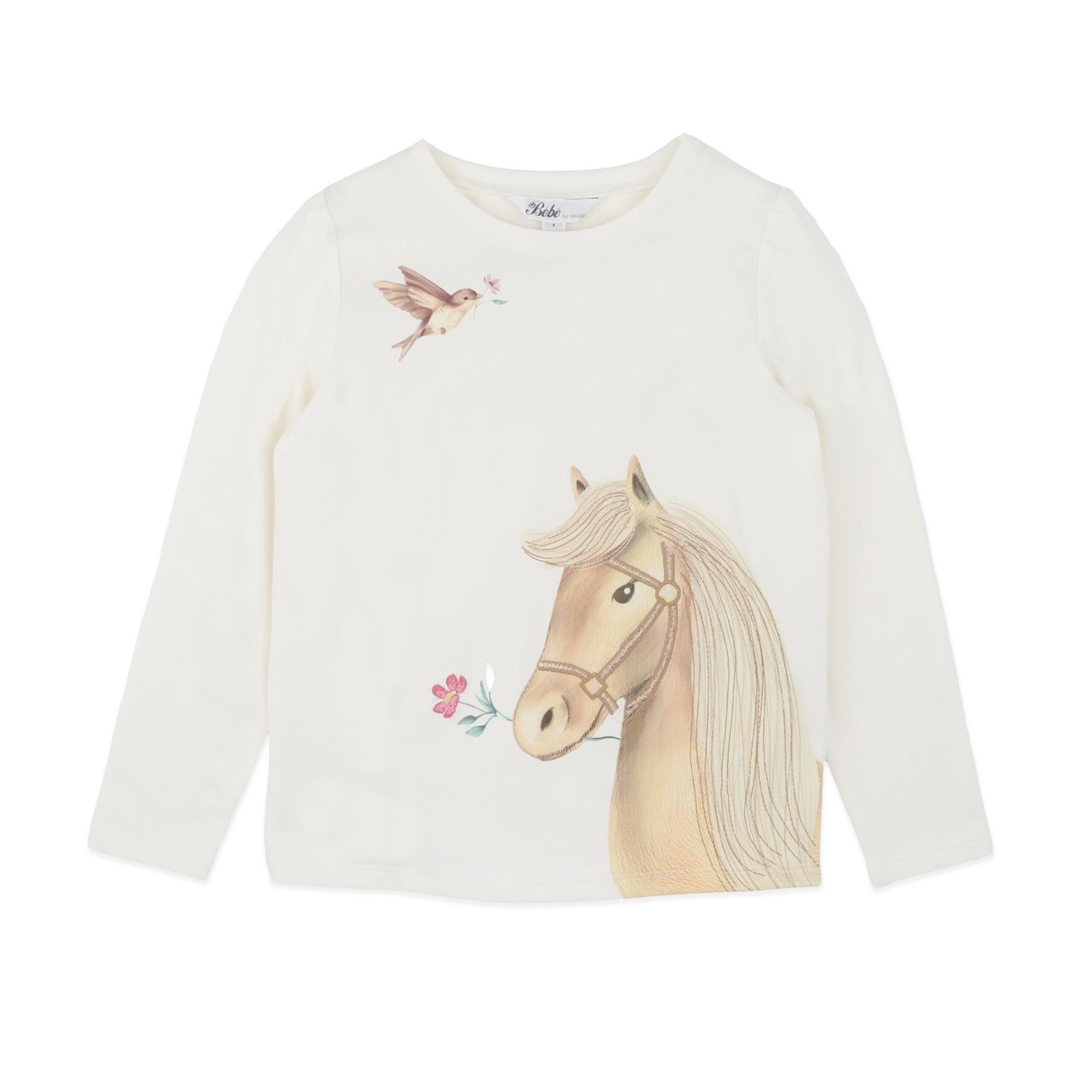 Bebe Winnie horse organic ls tee - Cream