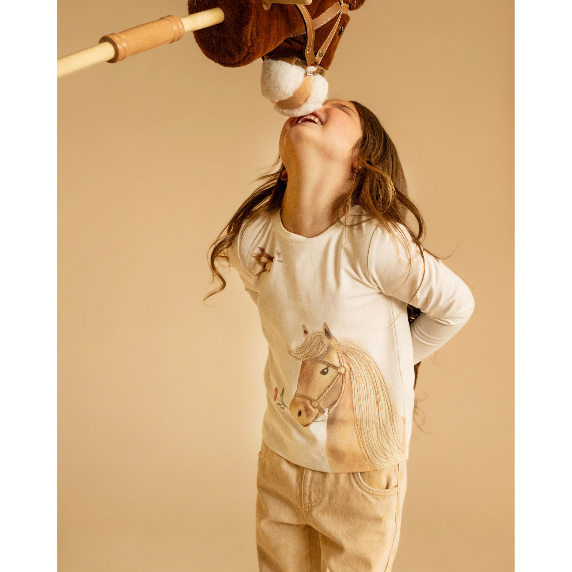 Bebe Winnie horse organic ls tee - Cream