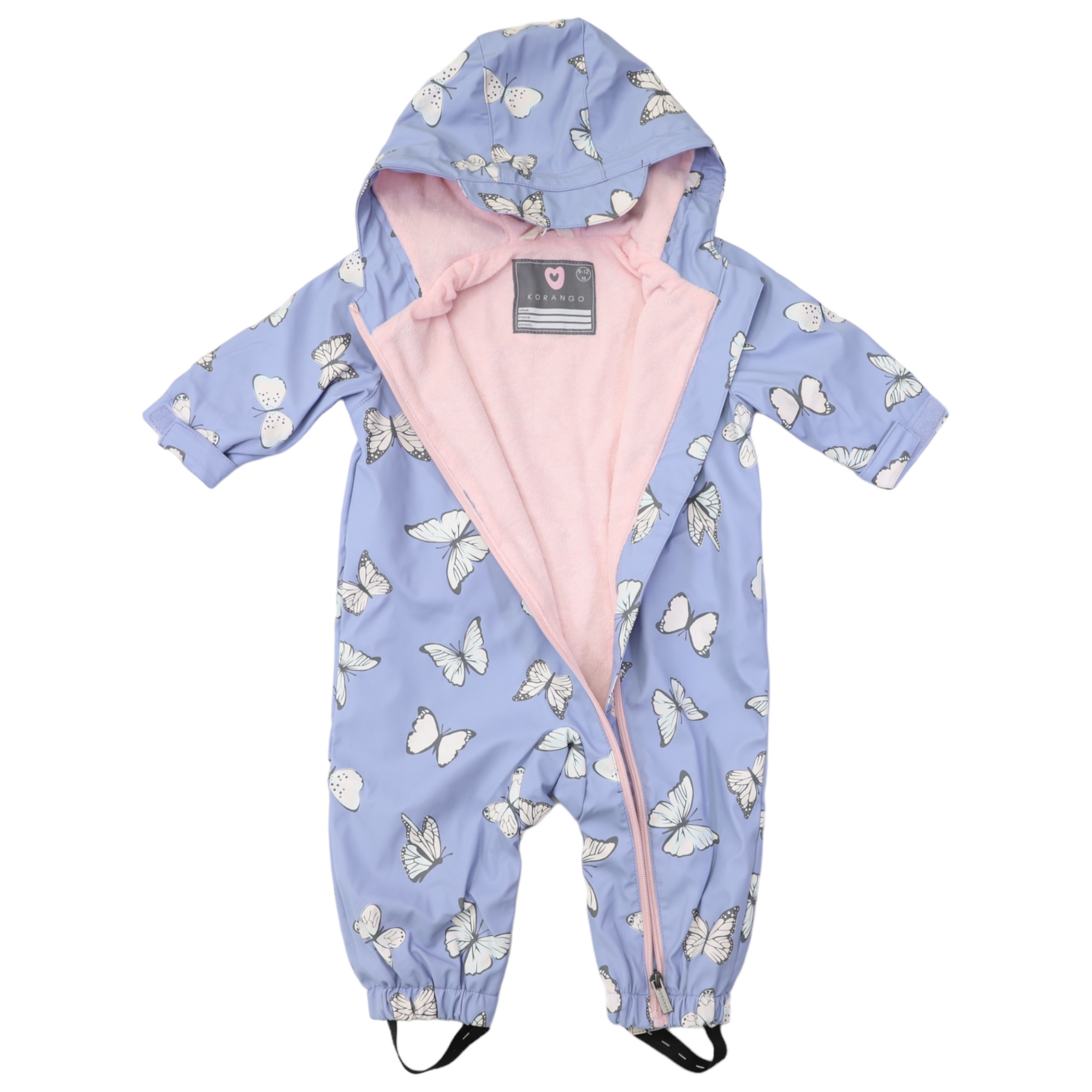 Korango Butterfly Colour Change Terry Towelling Lined Zip Rain Suit - Blue Heron