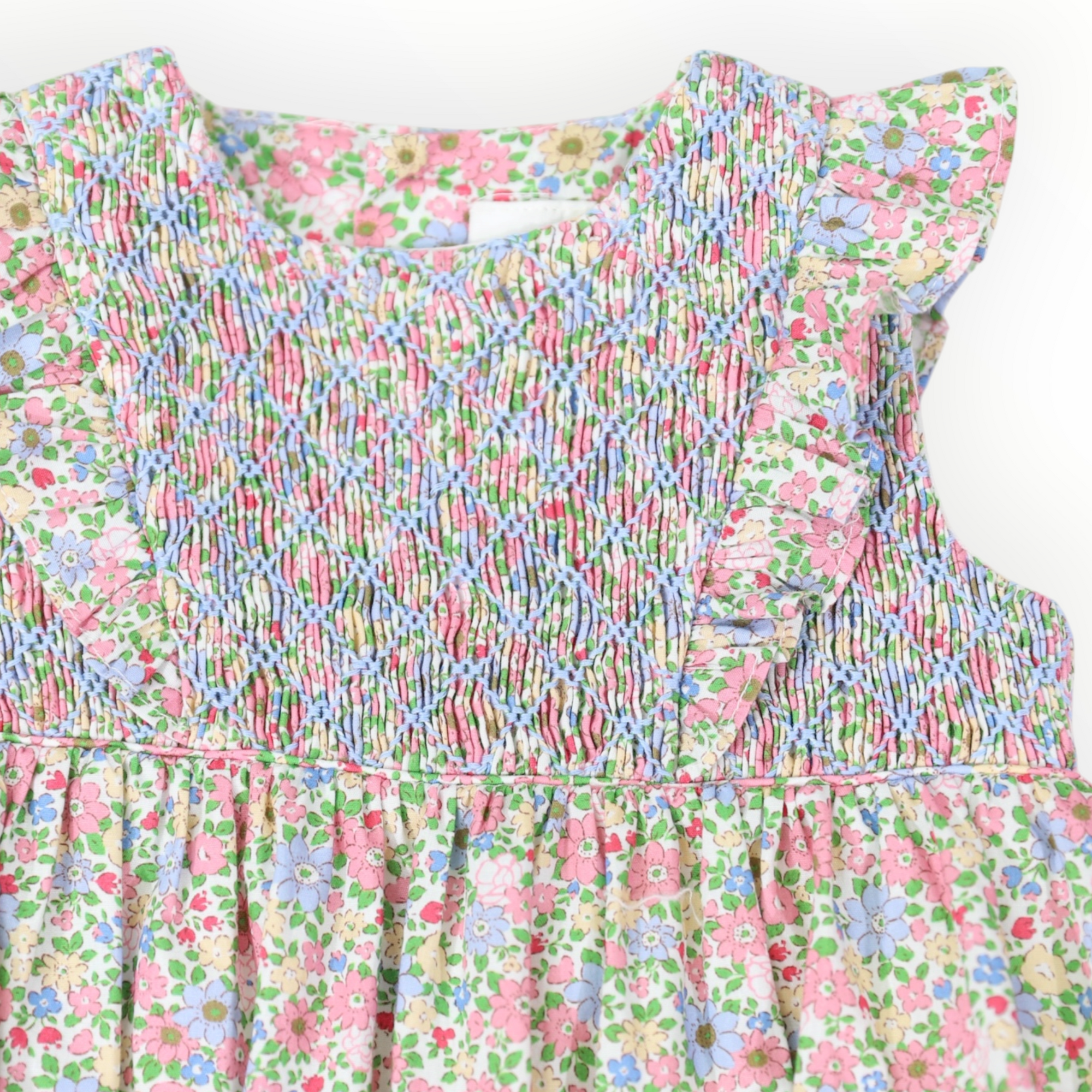 Smocked Floral Sunsuit - Beige