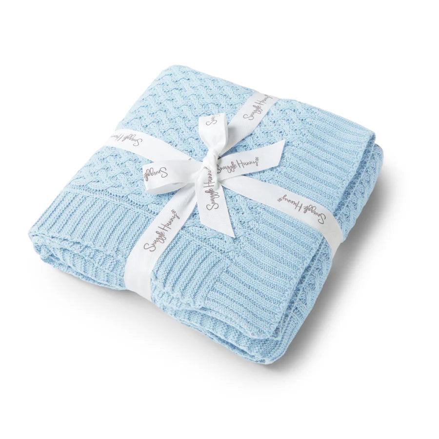 SNUGGLE HUNNY - Baby Blue Diamond Knit Baby Blanket