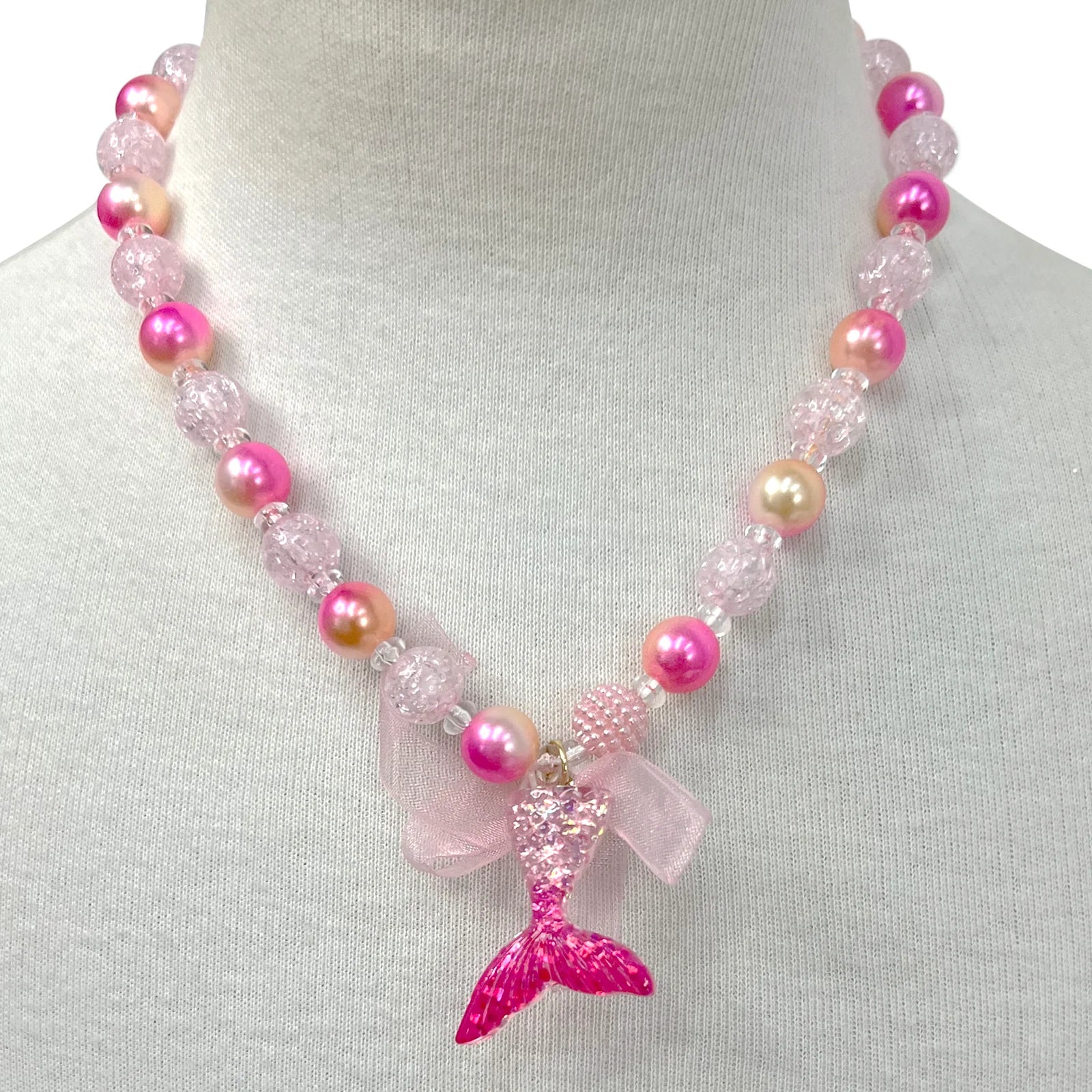 Pink Poppy Mermaid Tail Necklace