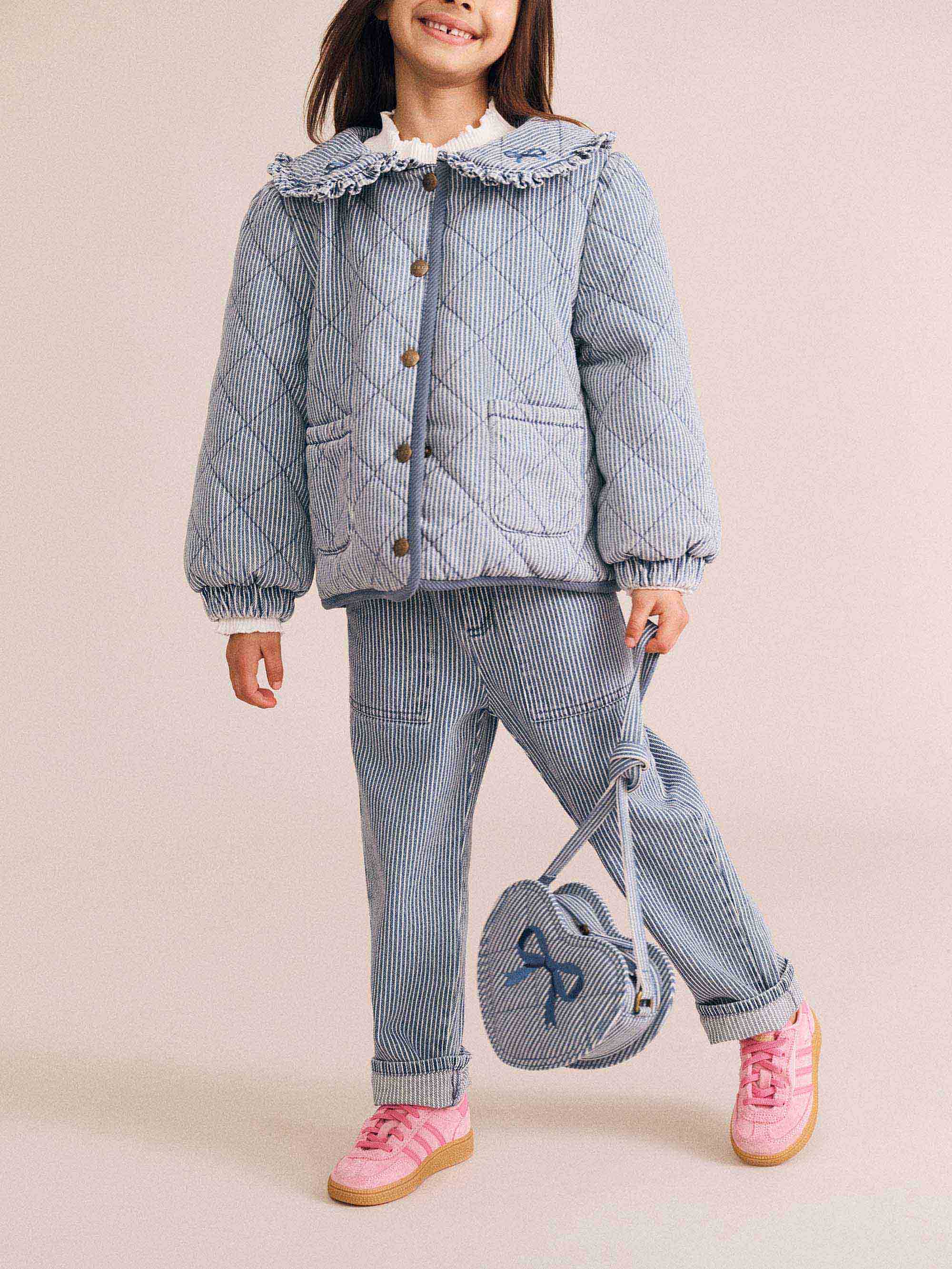 Huxbaby - Stripe Denim Bow Heart Handbag