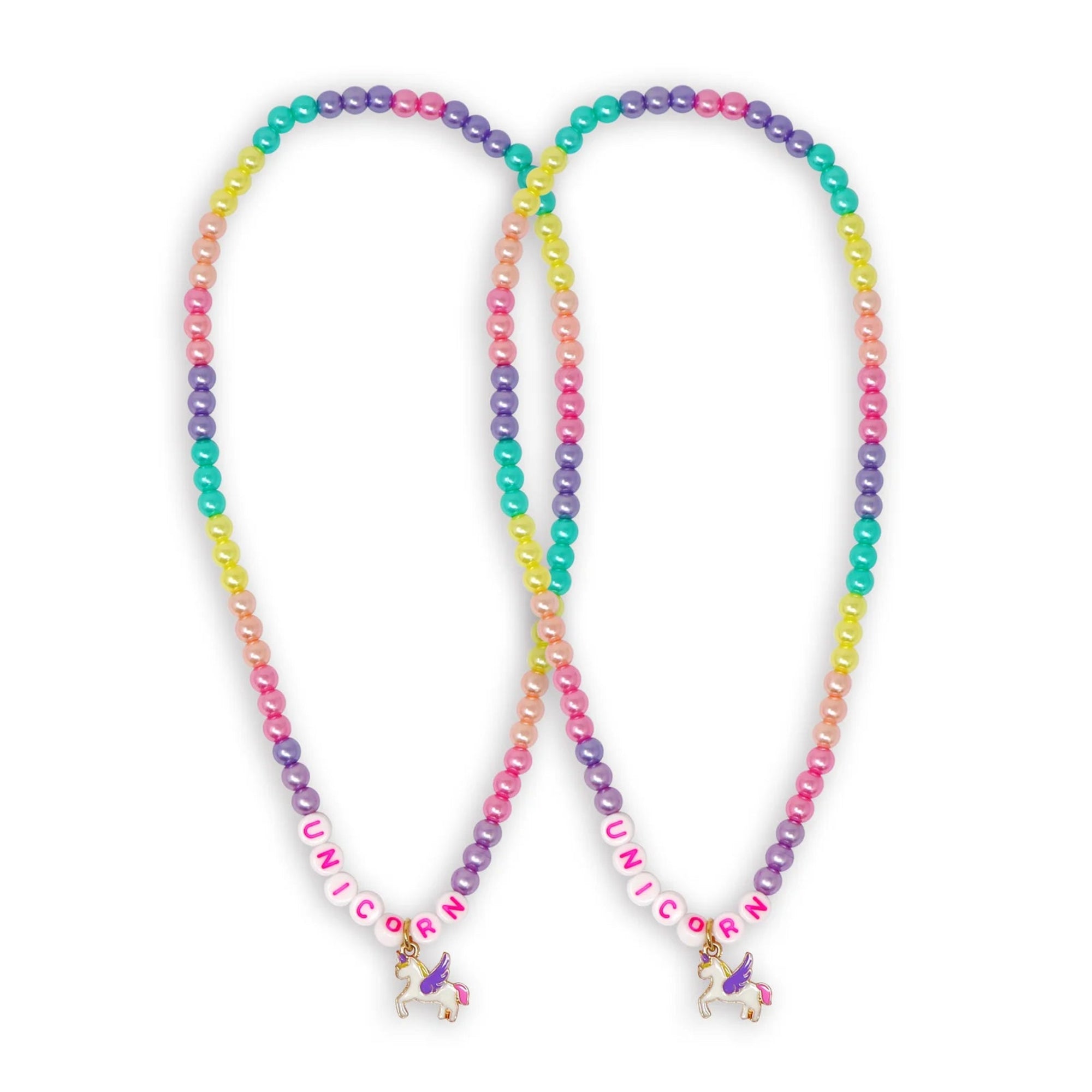 Pink Poppy BFF Unicorn Rainbow Pearl Twin Necklace Set