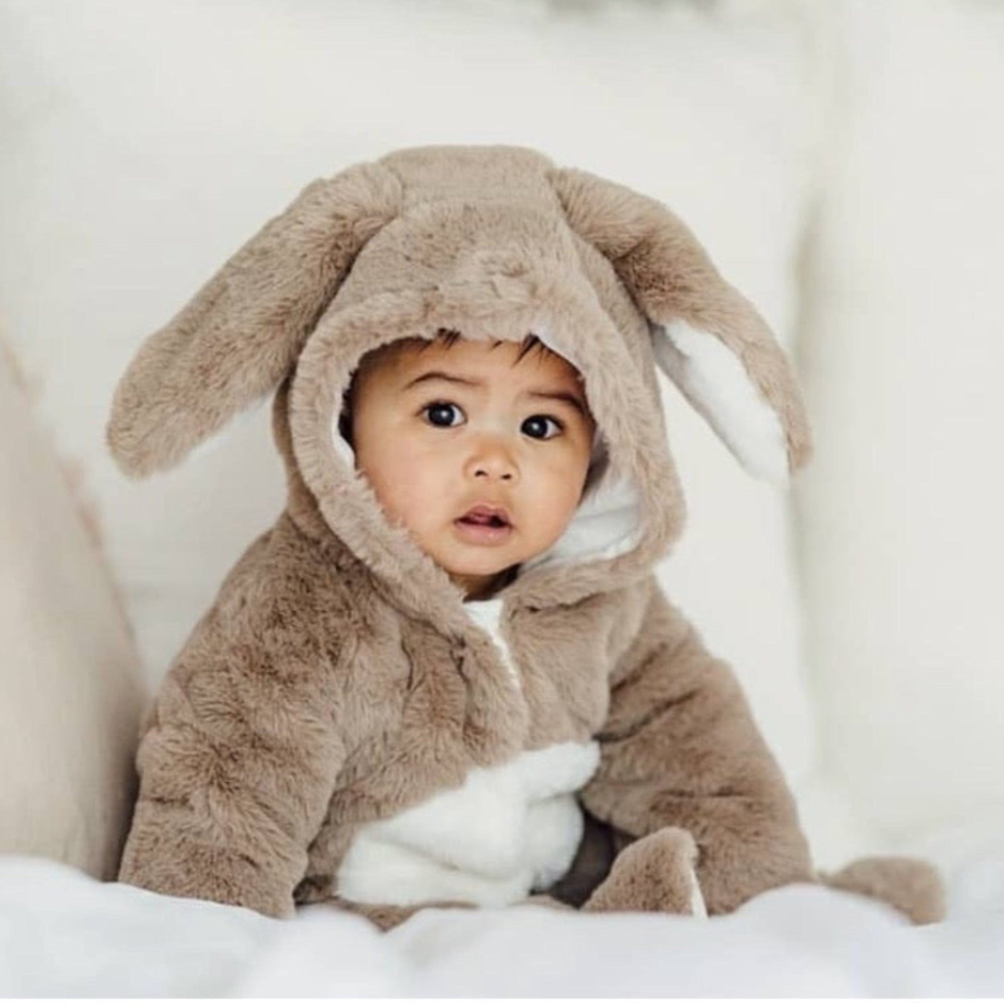Latte Faux Fur Bunny Onesie - Latte