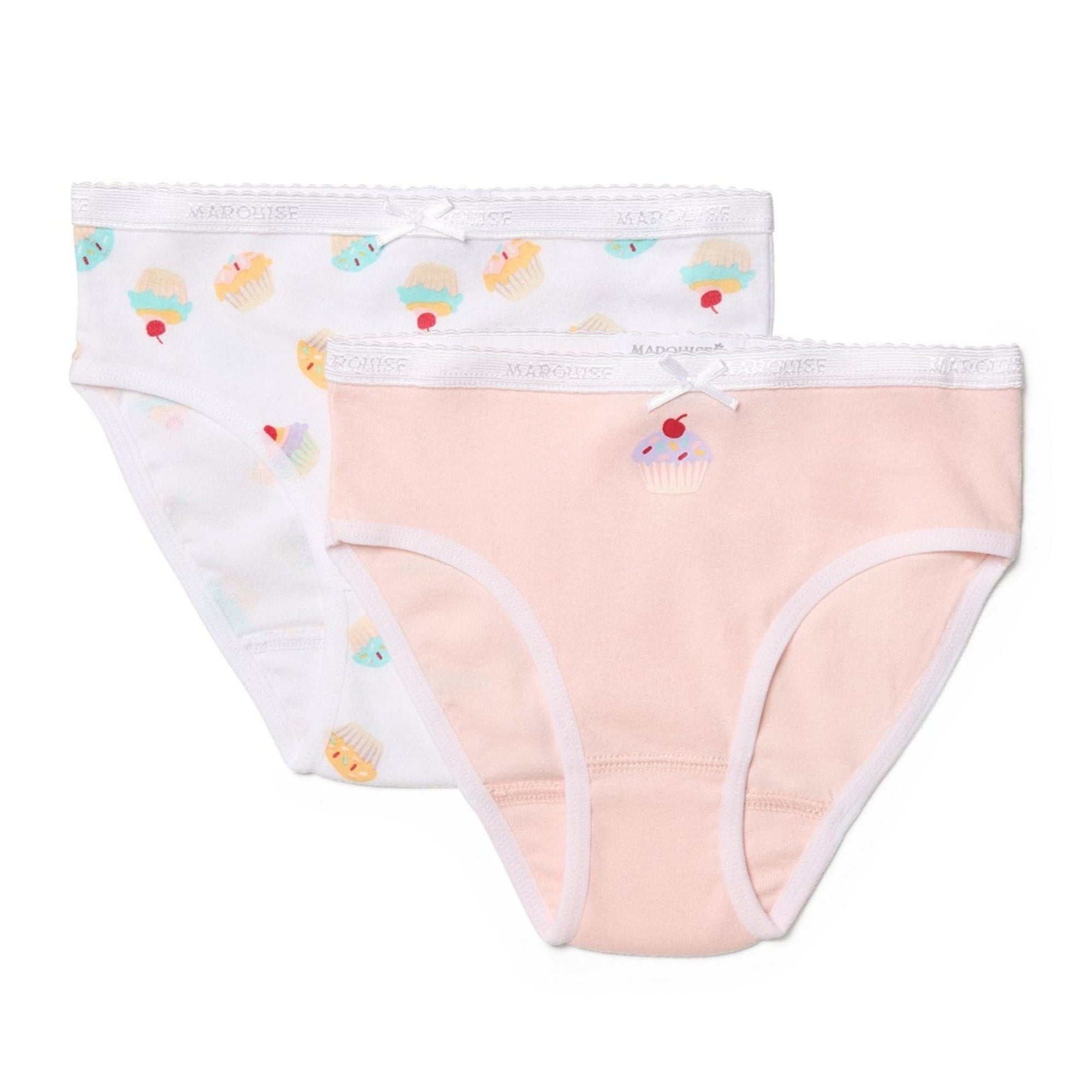 Marquise 2 Pack Girls Underwear - Cupcakes - White/Pink