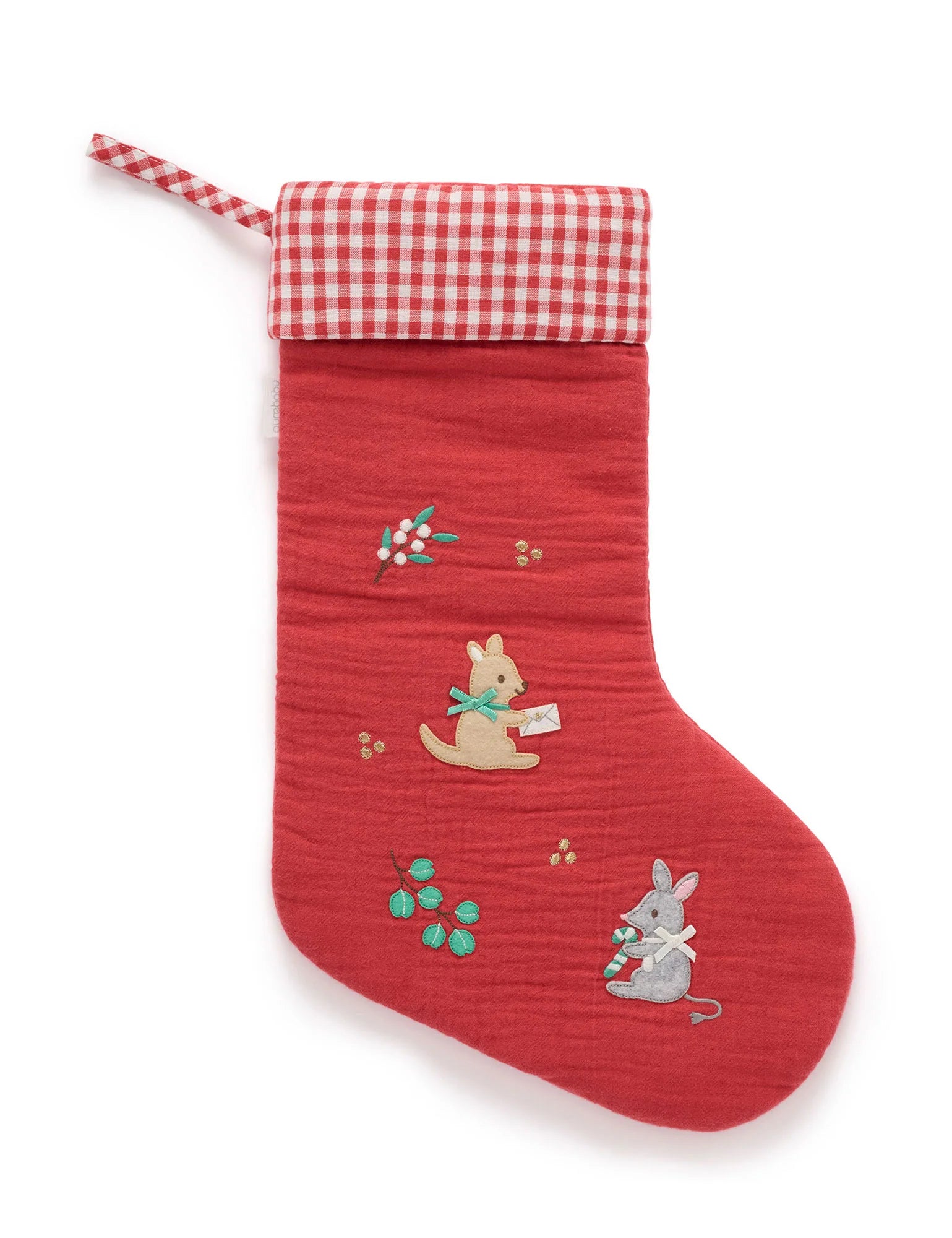 Purebaby Embroidered Christmas Stocking - Christmas Red