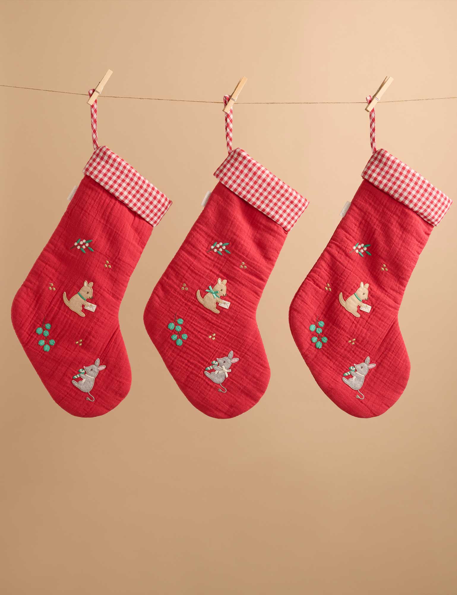 Purebaby Embroidered Christmas Stocking - Christmas Red