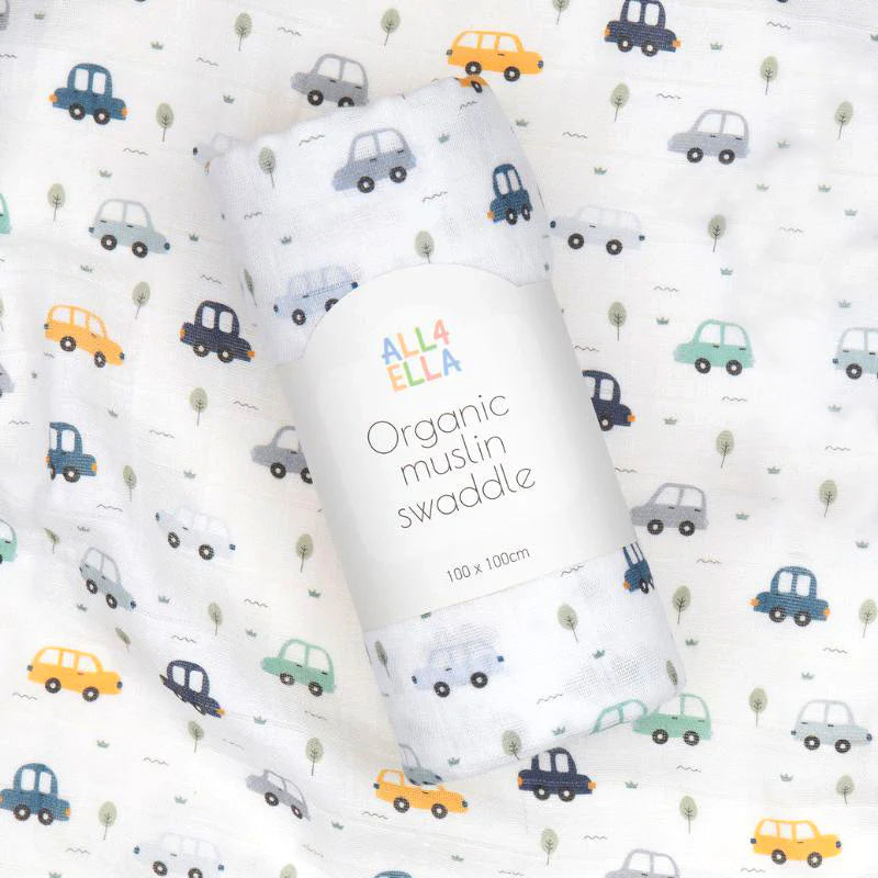 All 4 Ella Organic Muslin Swaddle - Beep Beep