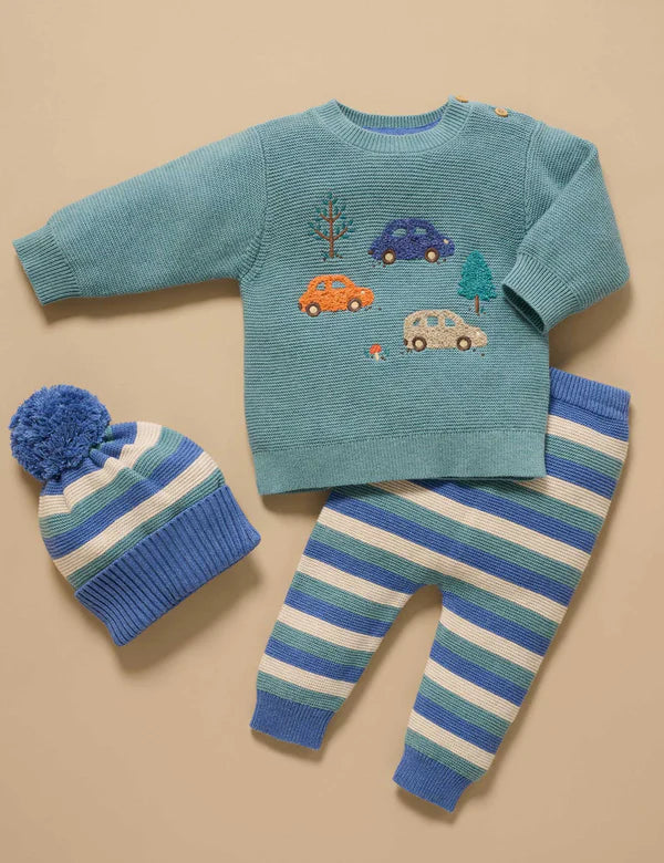 Purebaby Knitted Legging - Duck Egg Stripe